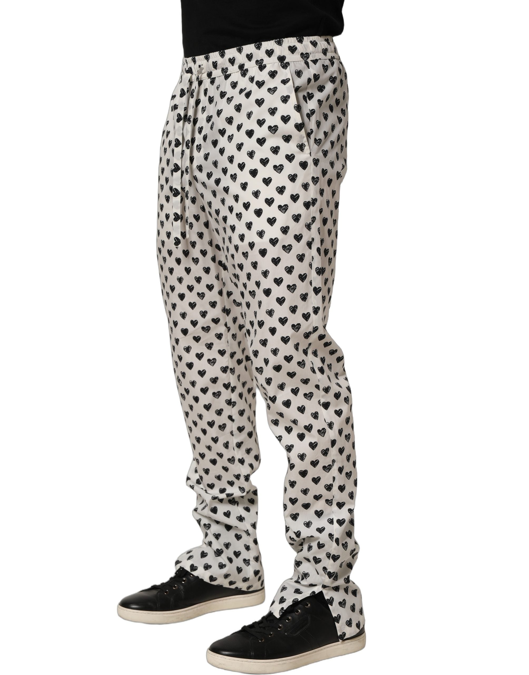 Dolce & Gabbana White Graphic Heart Print Men Trousers Men's Pants