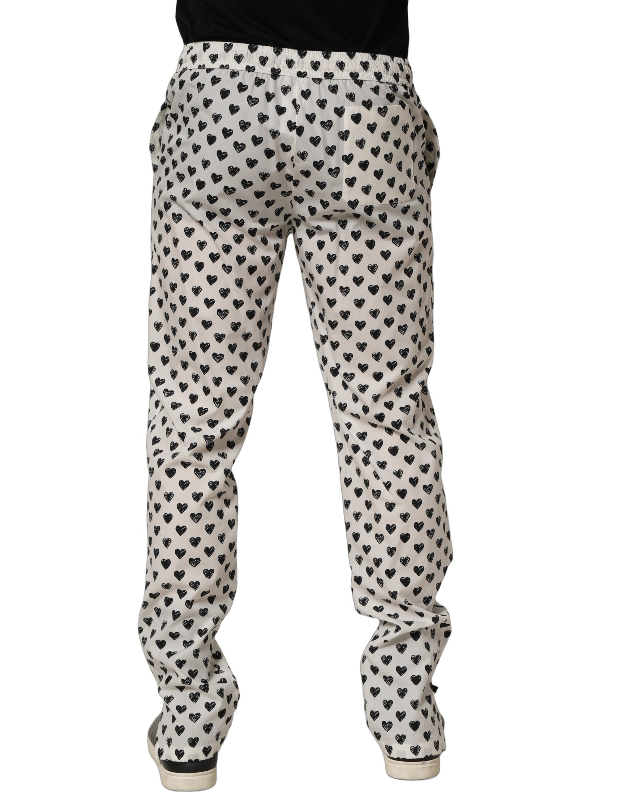 Dolce & Gabbana White Graphic Heart Print Men Trousers Men's Pants