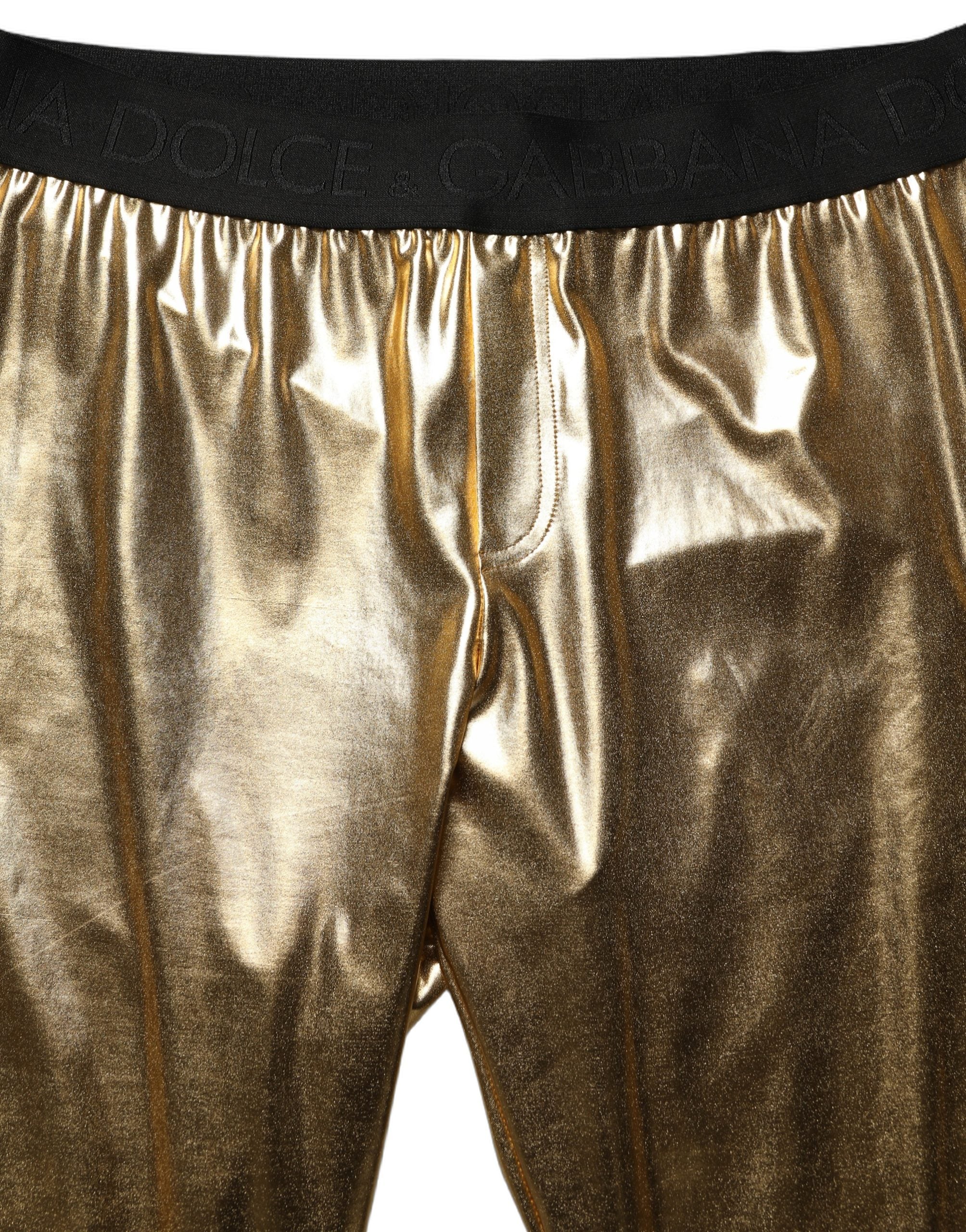 Dolce & Gabbana Gold Metallic Polyester Skinny Trousers Men's Pants (Pre-Owned)