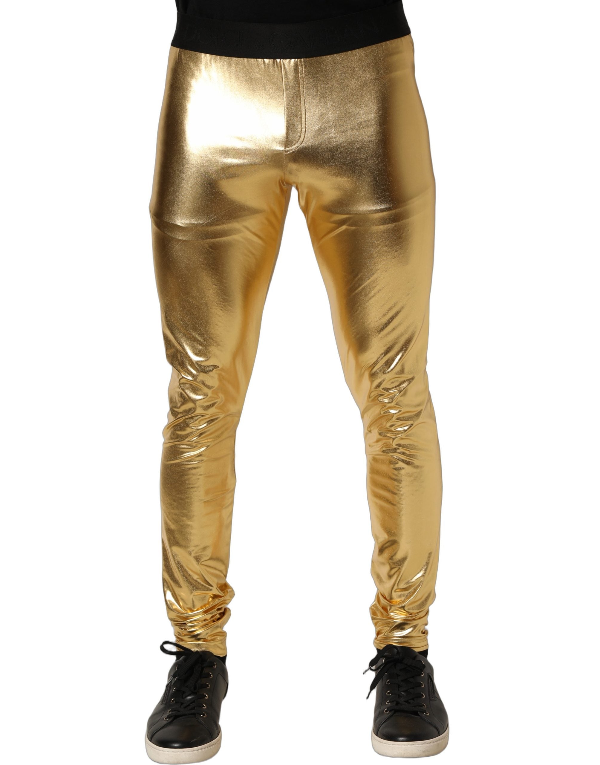 Dolce & Gabbana Gold Metallic Polyester Skinny Trousers Men's Pants (Pre-Owned)
