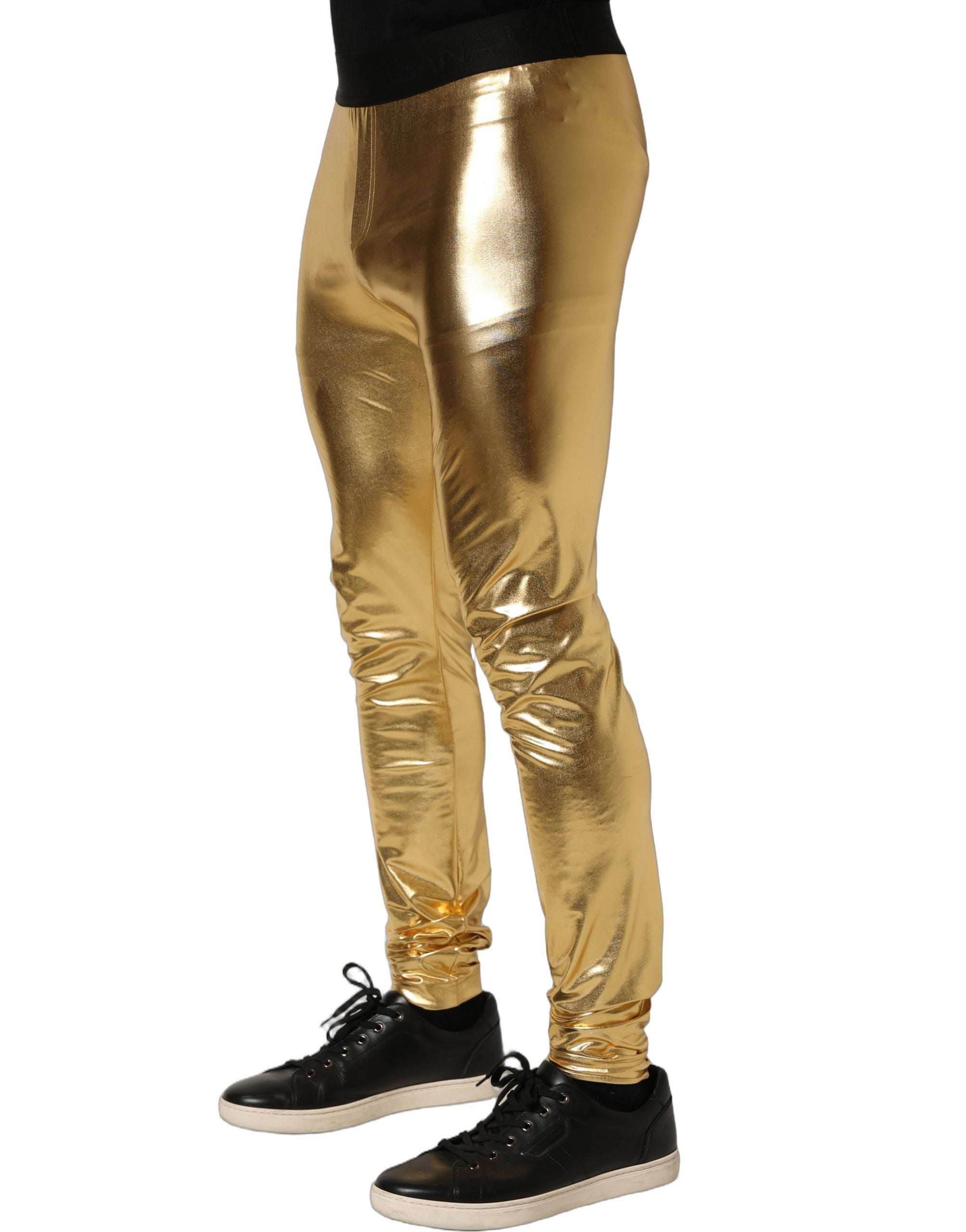 Dolce & Gabbana Gold Metallic Polyester Skinny Trousers Men's Pants (Pre-Owned)