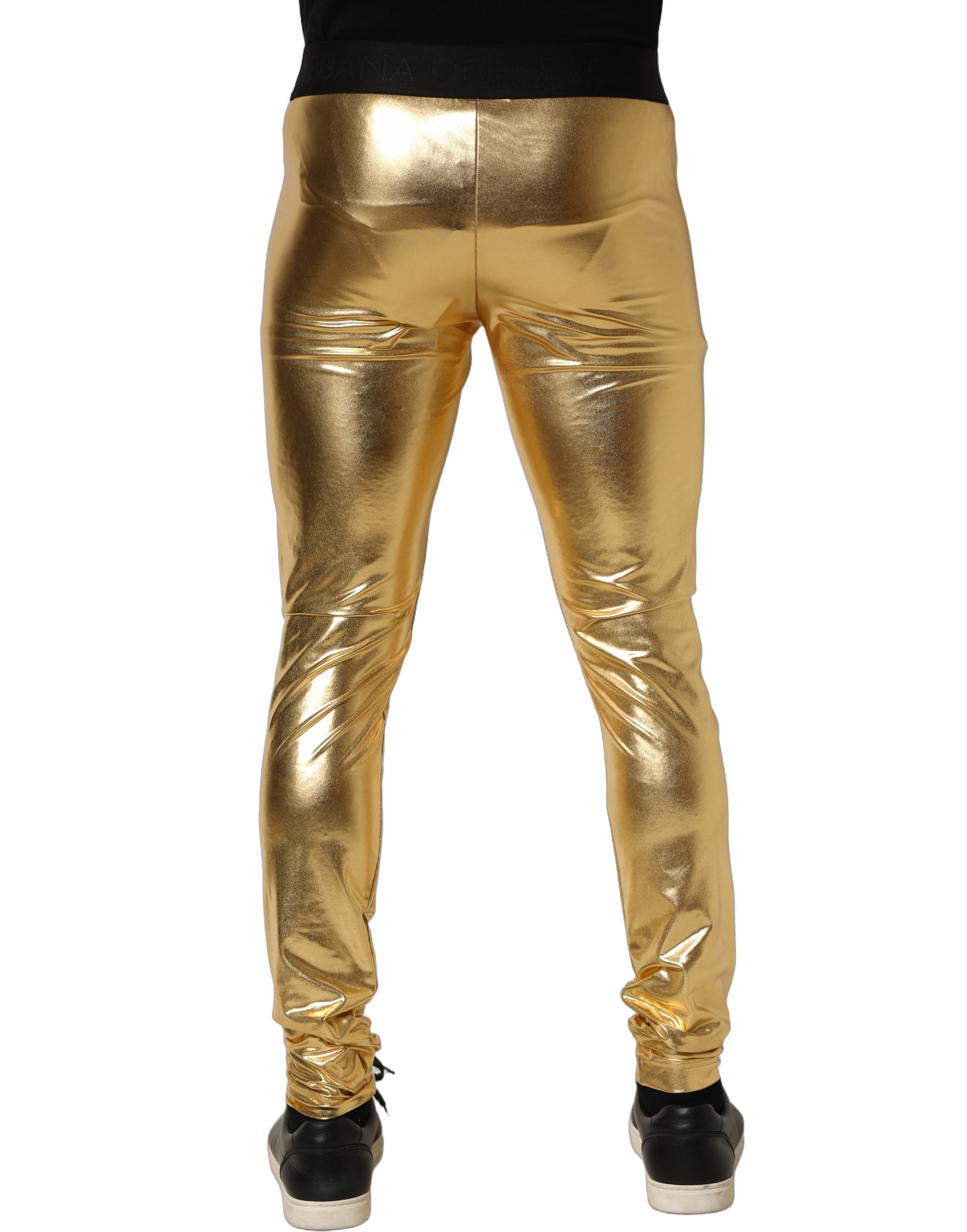 Dolce & Gabbana Gold Metallic Polyester Skinny Trousers Men's Pants (Pre-Owned)