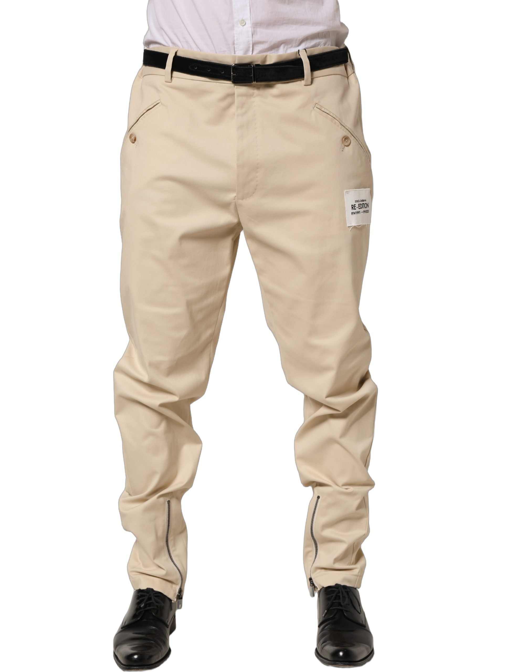 Dolce & Gabbana Beige Re-Editon Mid Waist Tapered Men Men's Pants
