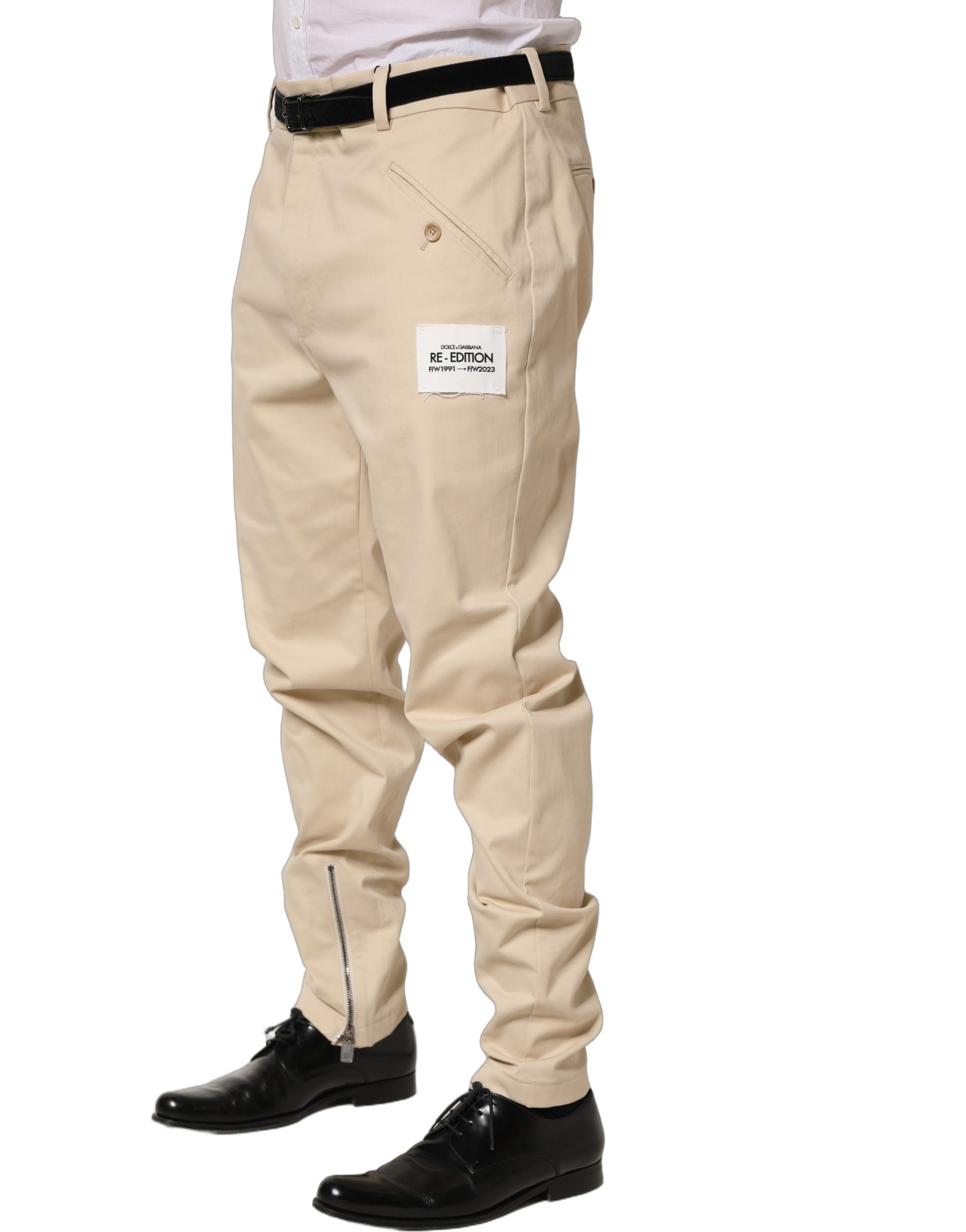 Dolce & Gabbana Beige Re-Editon Mid Waist Tapered Men Men's Pants