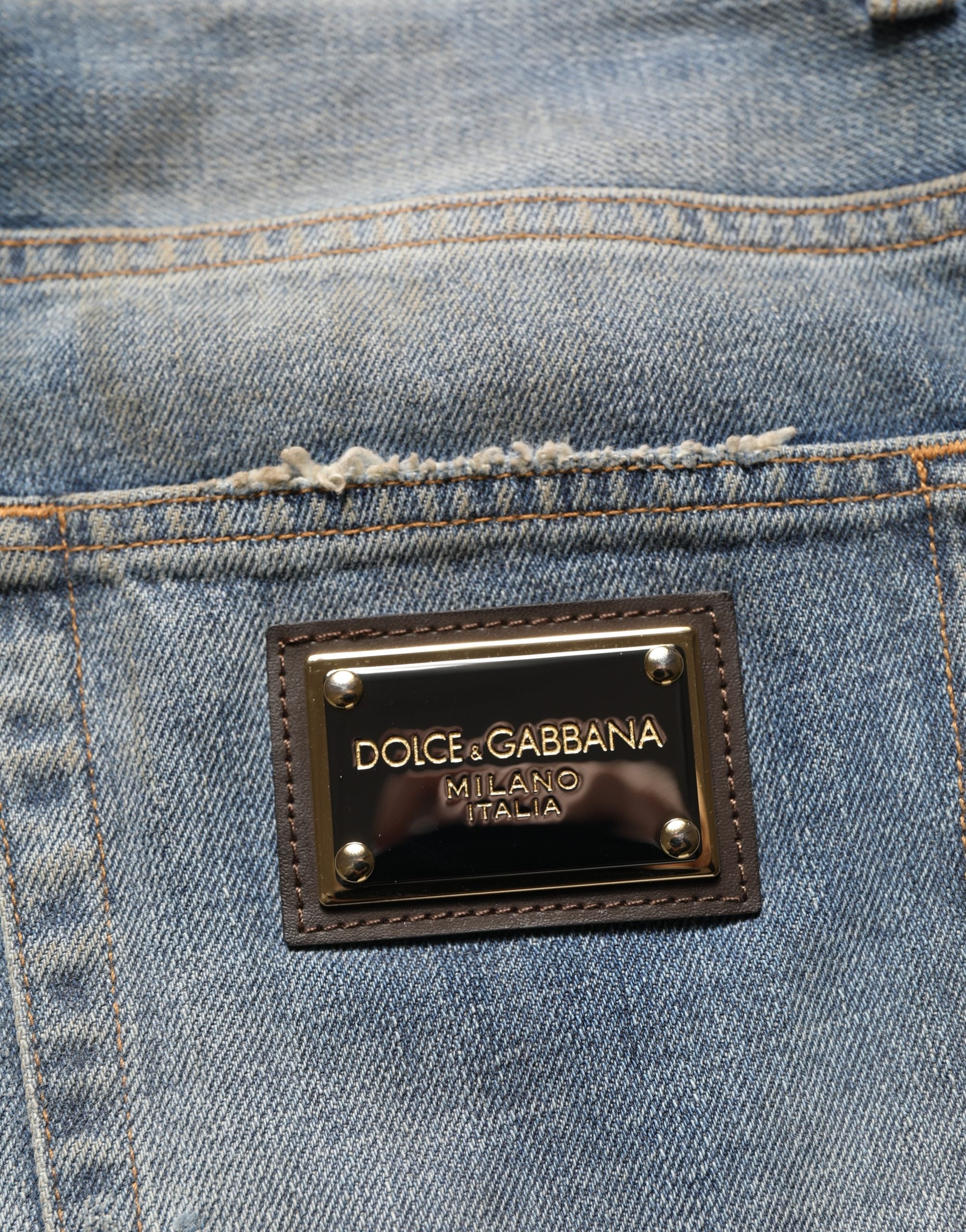 Dolce & Gabbana Blue Cotton Distressed Straight Denim Men's Jeans (Pre-Owned)