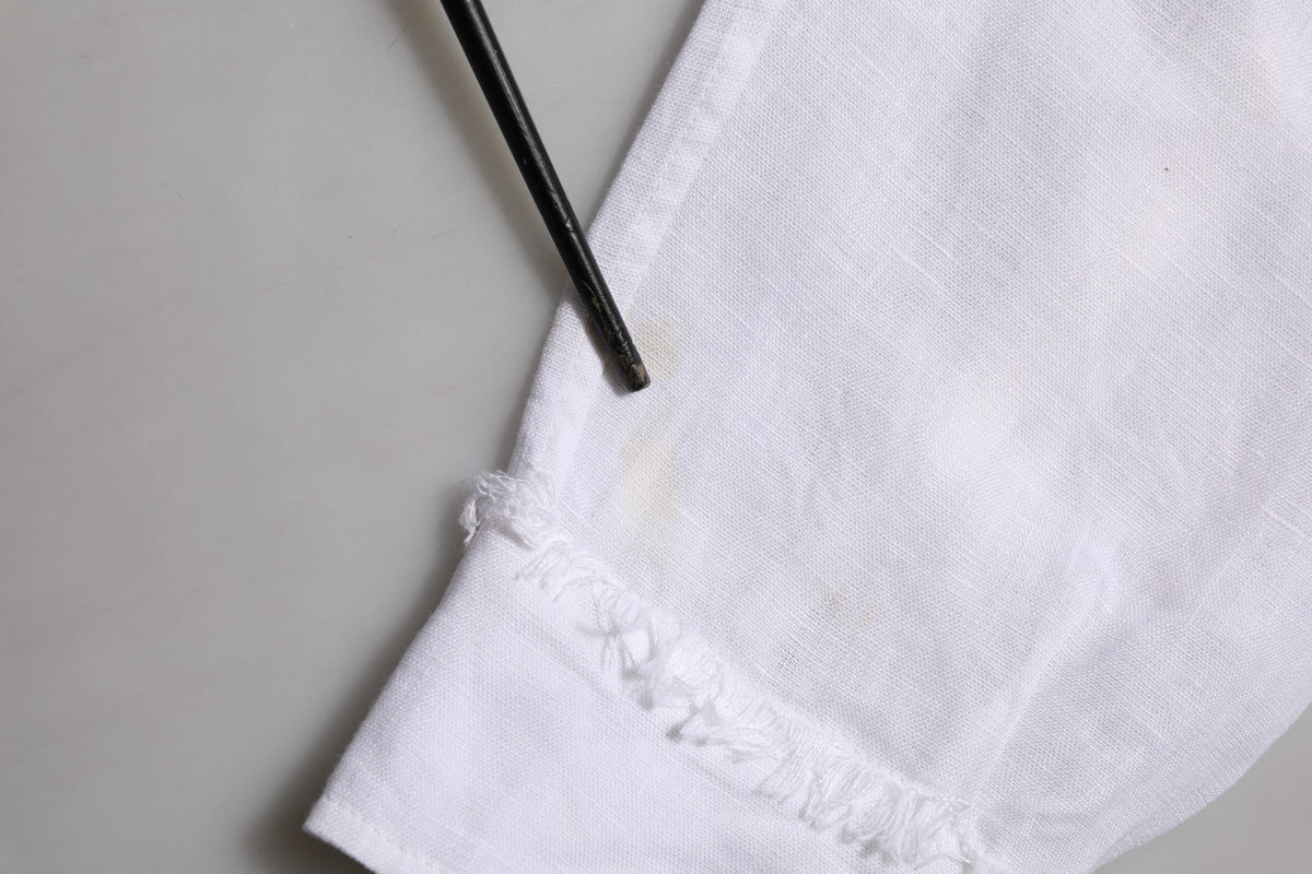 Dolce & Gabbana White Linen Logo Long Sleeves Casual Men's Shirt (Pre-Owned)