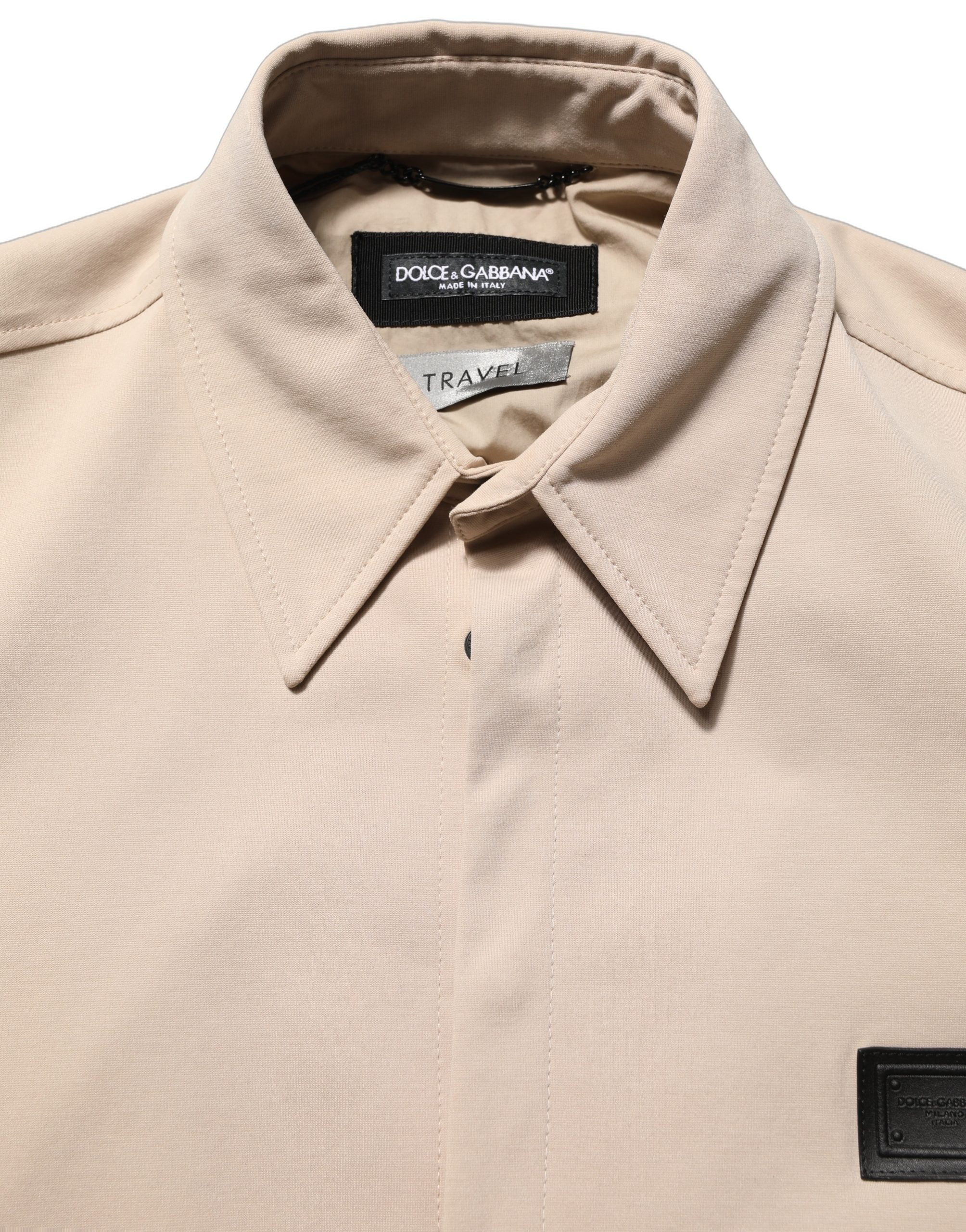 Dolce & Gabbana Beige Logo OverMen's Cotton Men Casual Men's Shirt