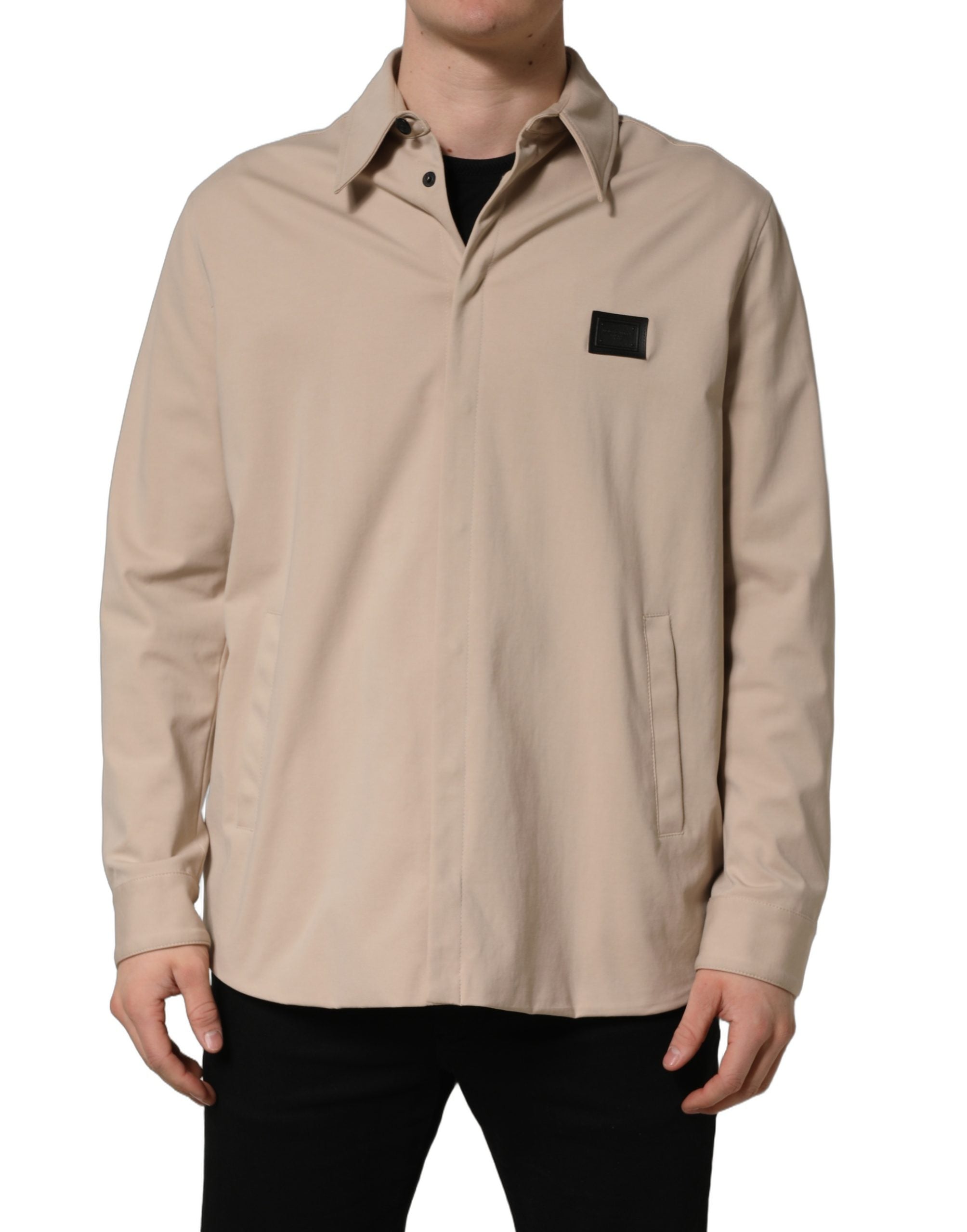 Dolce & Gabbana Beige Logo OverMen's Cotton Men Casual Men's Shirt