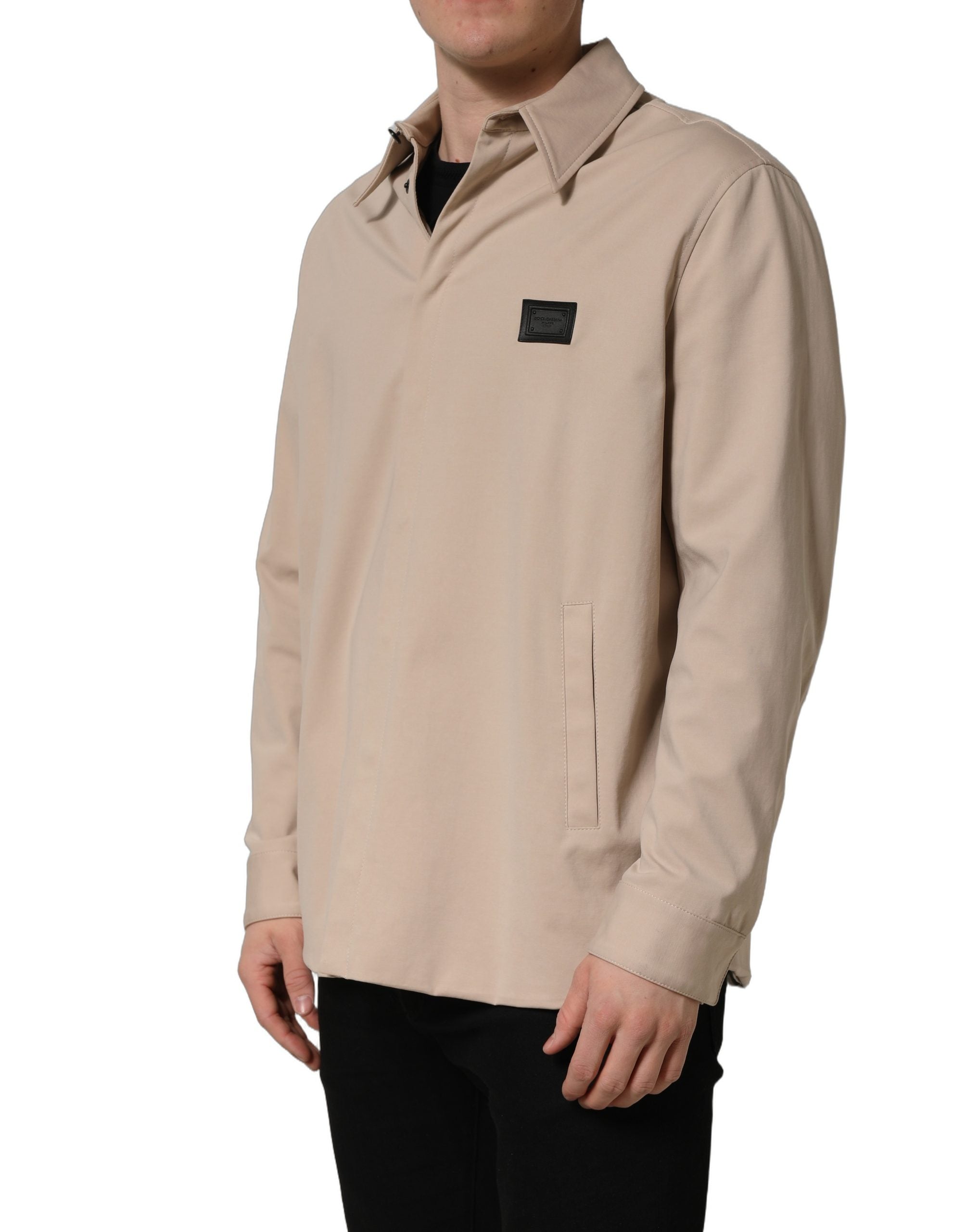 Dolce & Gabbana Beige Logo OverMen's Cotton Men Casual Men's Shirt