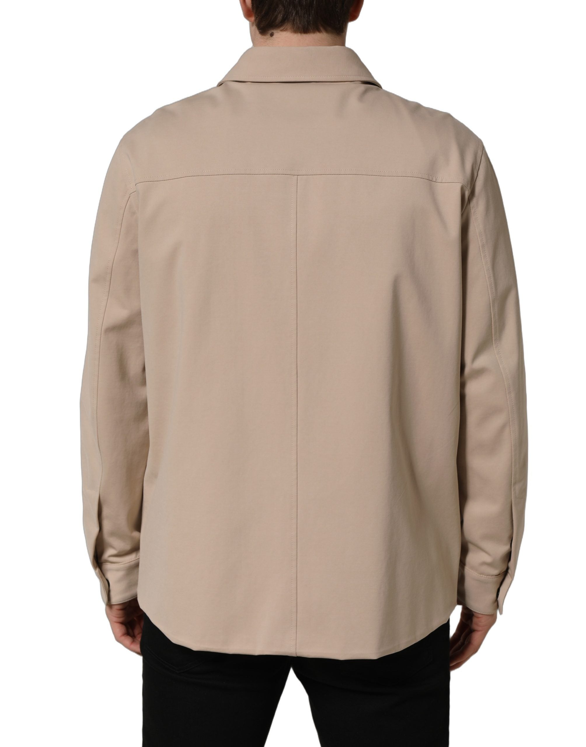 Dolce & Gabbana Beige Logo OverMen's Cotton Men Casual Men's Shirt