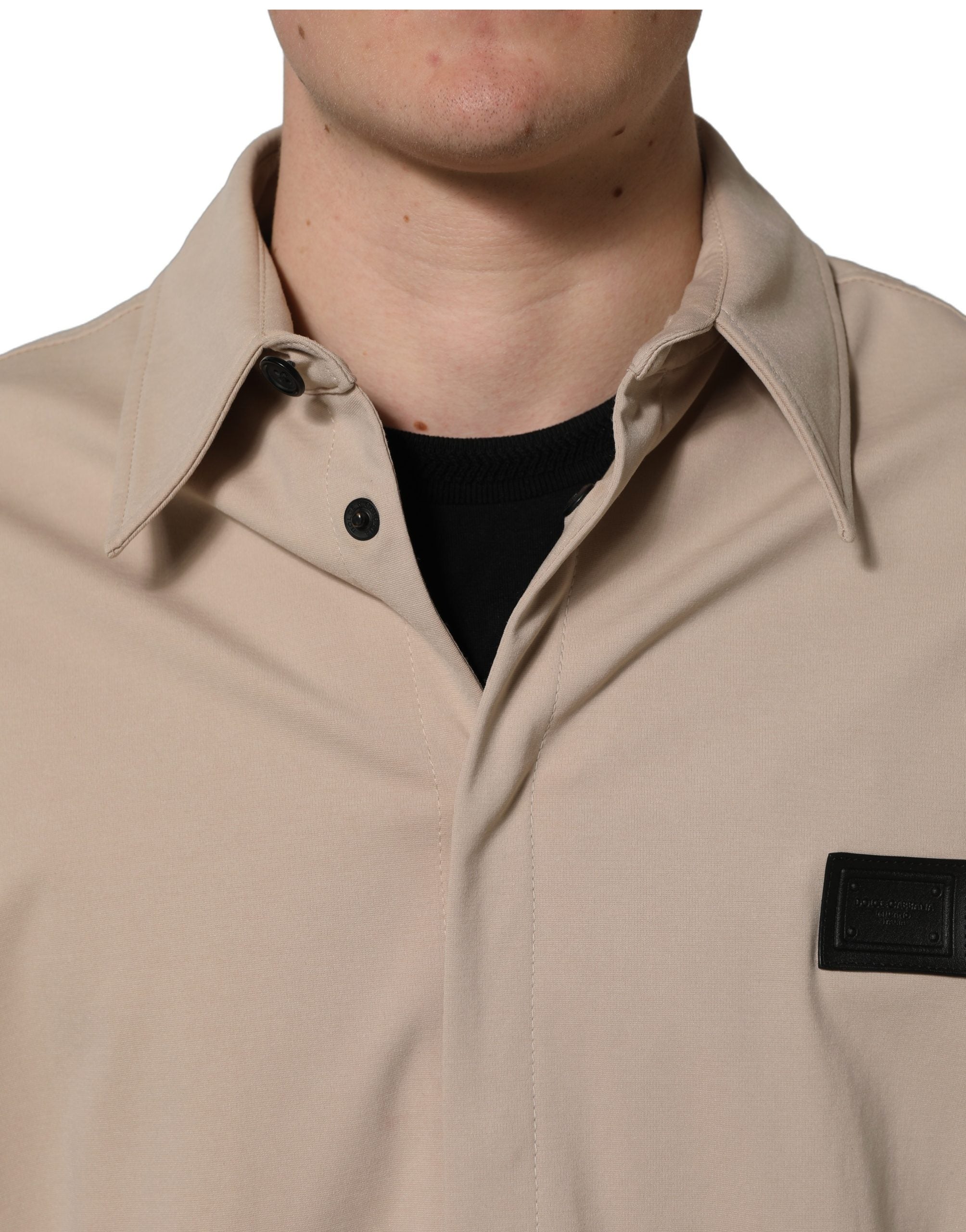 Dolce & Gabbana Beige Logo OverMen's Cotton Men Casual Men's Shirt
