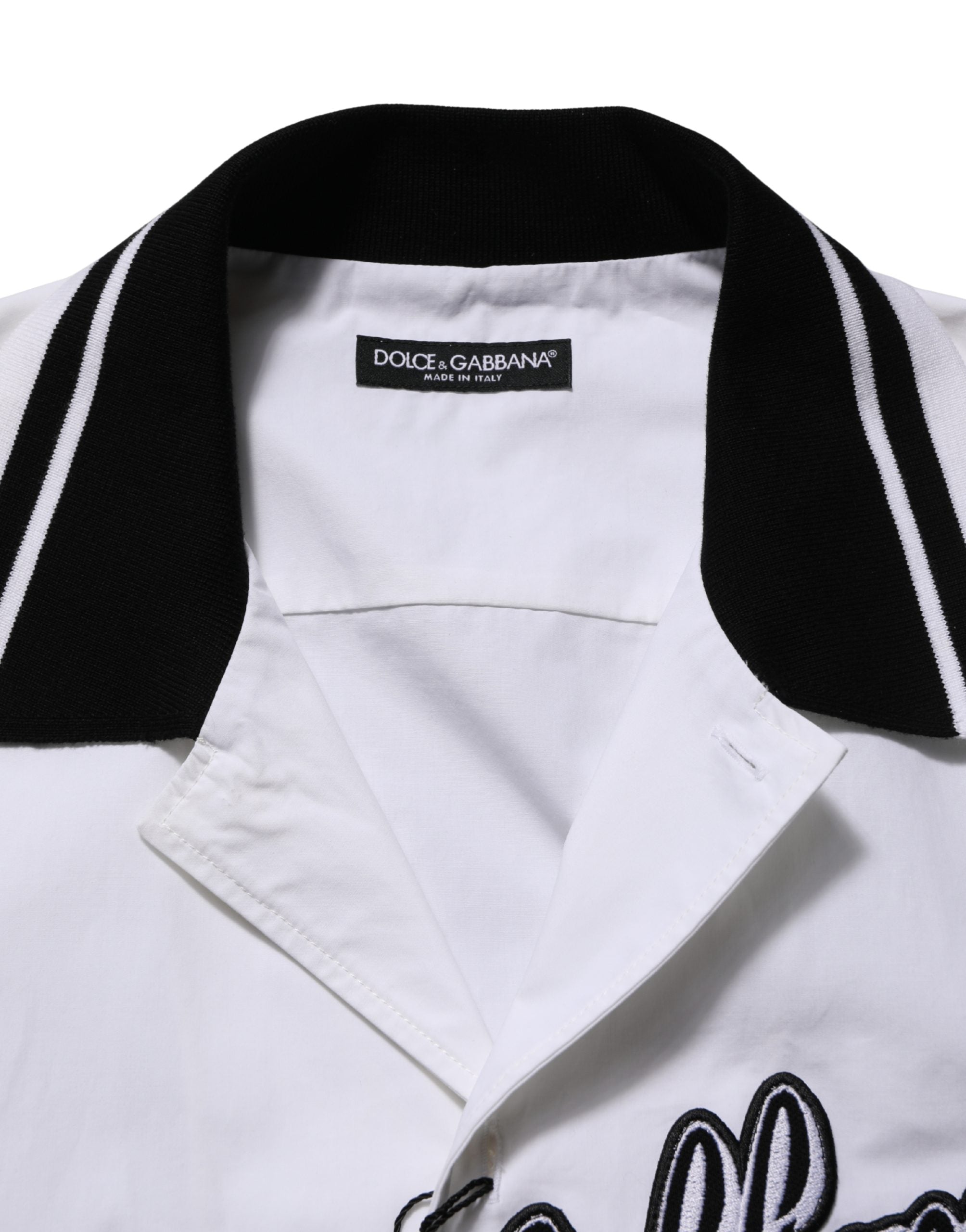 Dolce & Gabbana White LogoPatch Cotton Baseball Casual Men's Shirt
