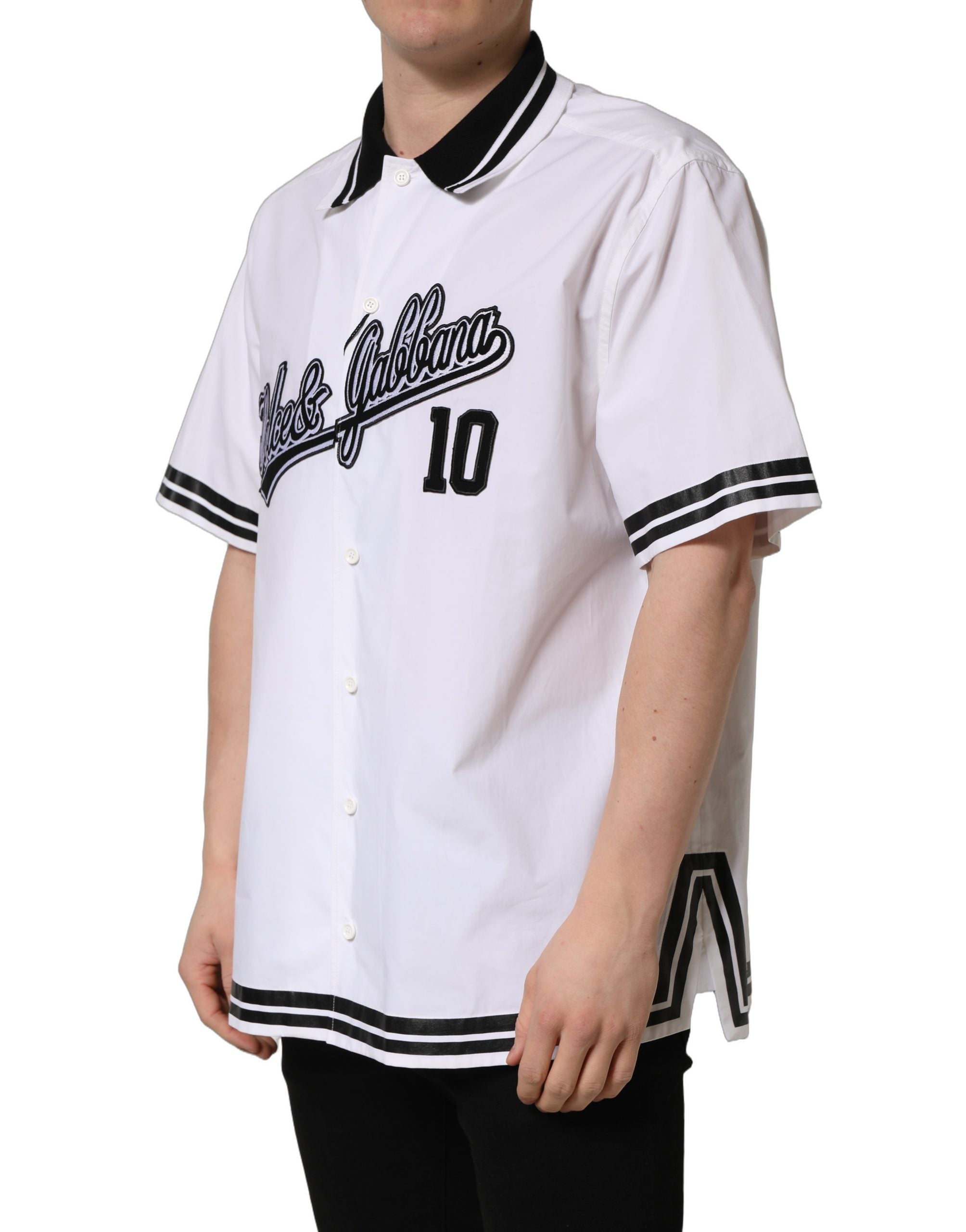 Dolce & Gabbana White LogoPatch Cotton Baseball Casual Men's Shirt
