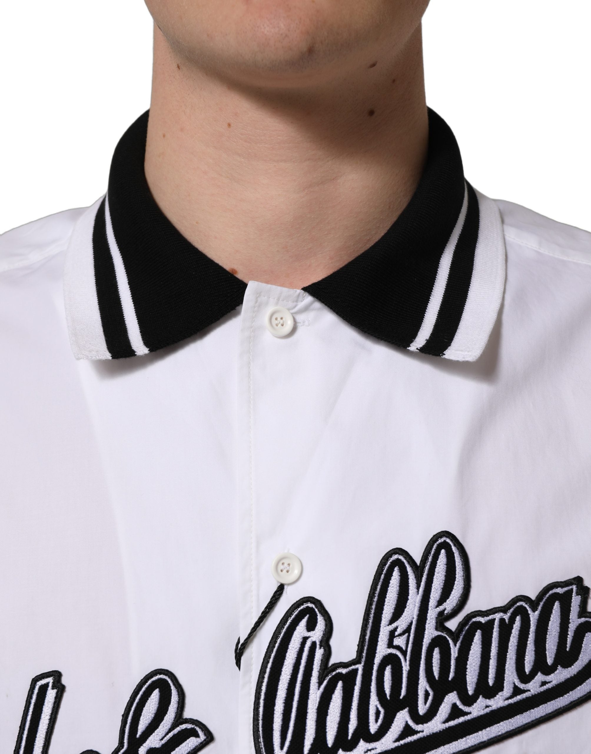 Dolce & Gabbana White LogoPatch Cotton Baseball Casual Men's Shirt