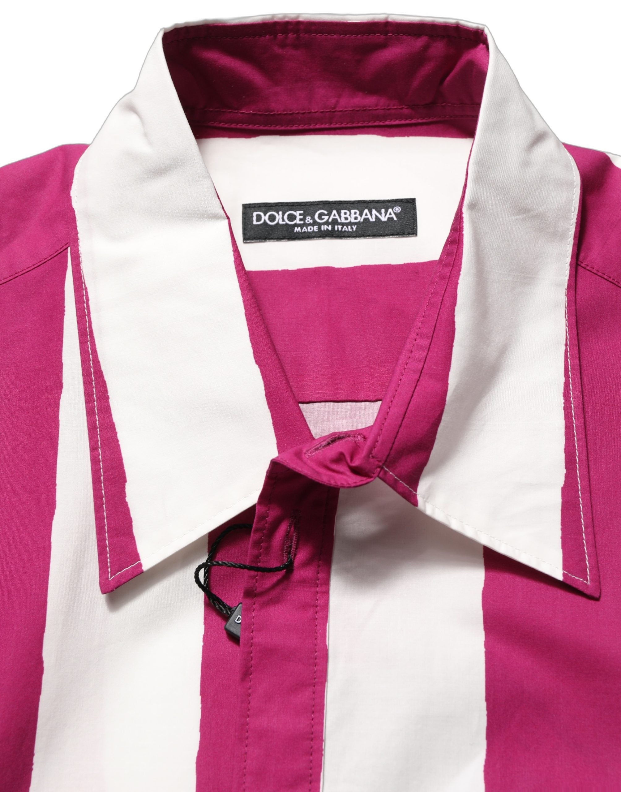 Dolce & Gabbana White Maroon Striped Men Short Sleeves Men's Shirt