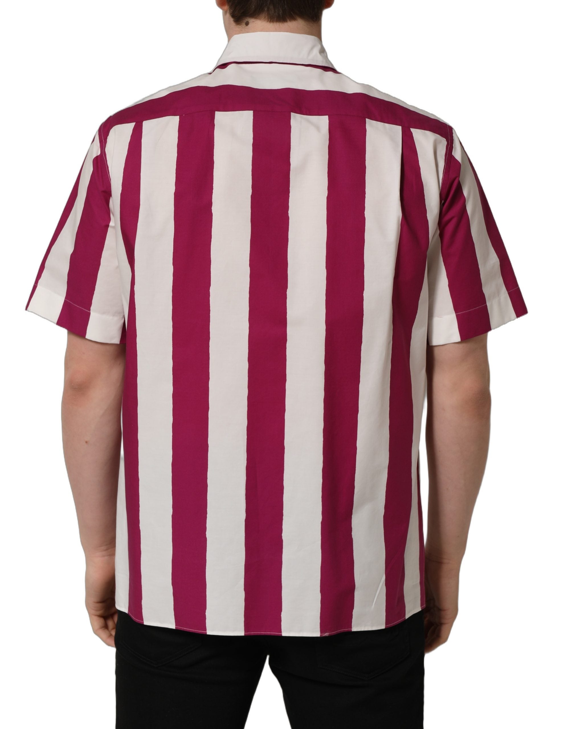 Dolce & Gabbana White Maroon Striped Men Short Sleeves Men's Shirt
