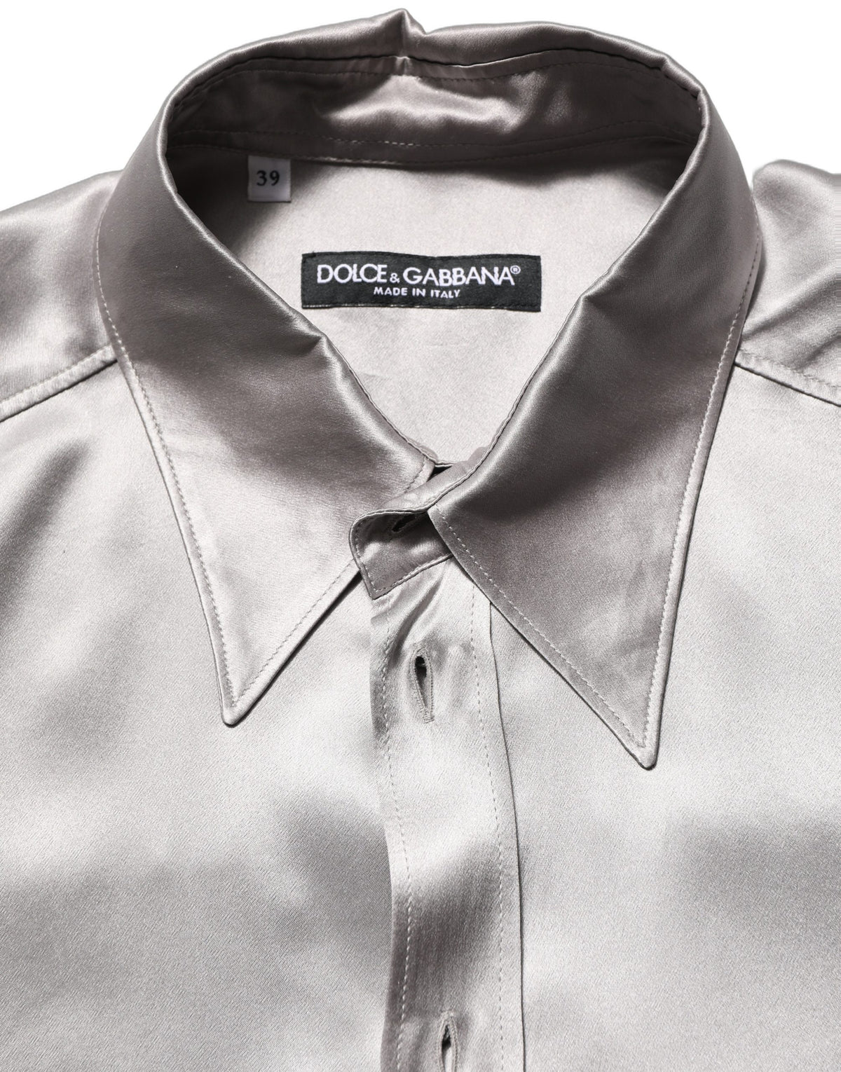 Dolce & Gabbana Metallic Grey Satin Silk Formal Dress Men's Shirt (Pre-Owned)