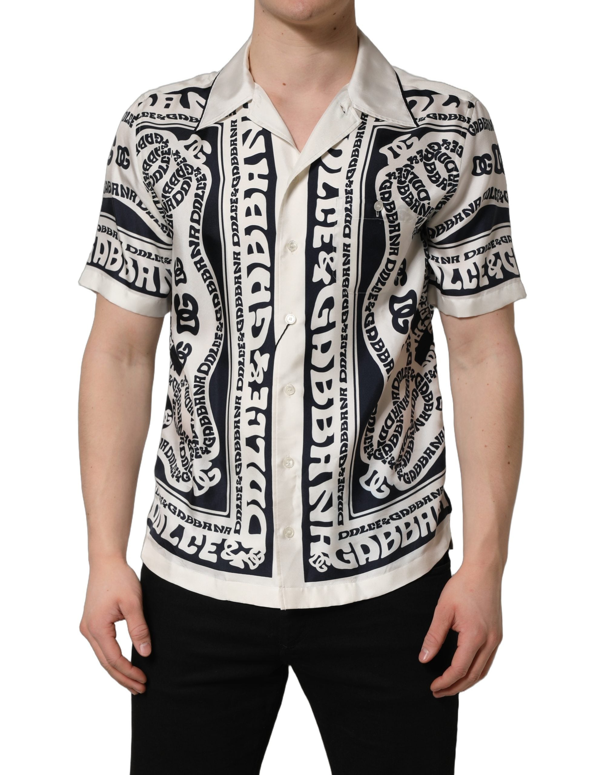 Dolce & Gabbana Black White Logo Bandana Short Sleeves Men's Shirt
