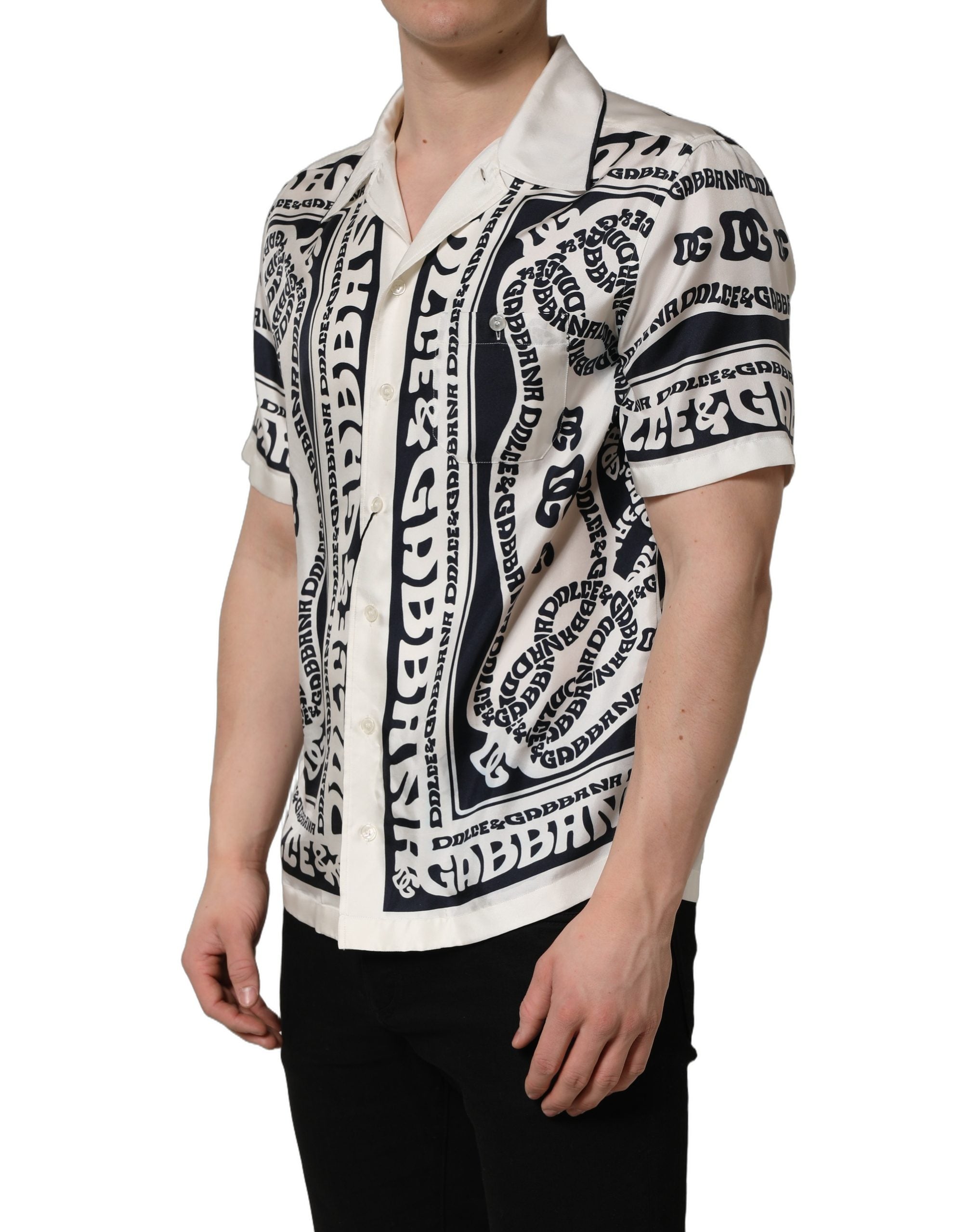Dolce & Gabbana Black White Logo Bandana Short Sleeves Men's Shirt