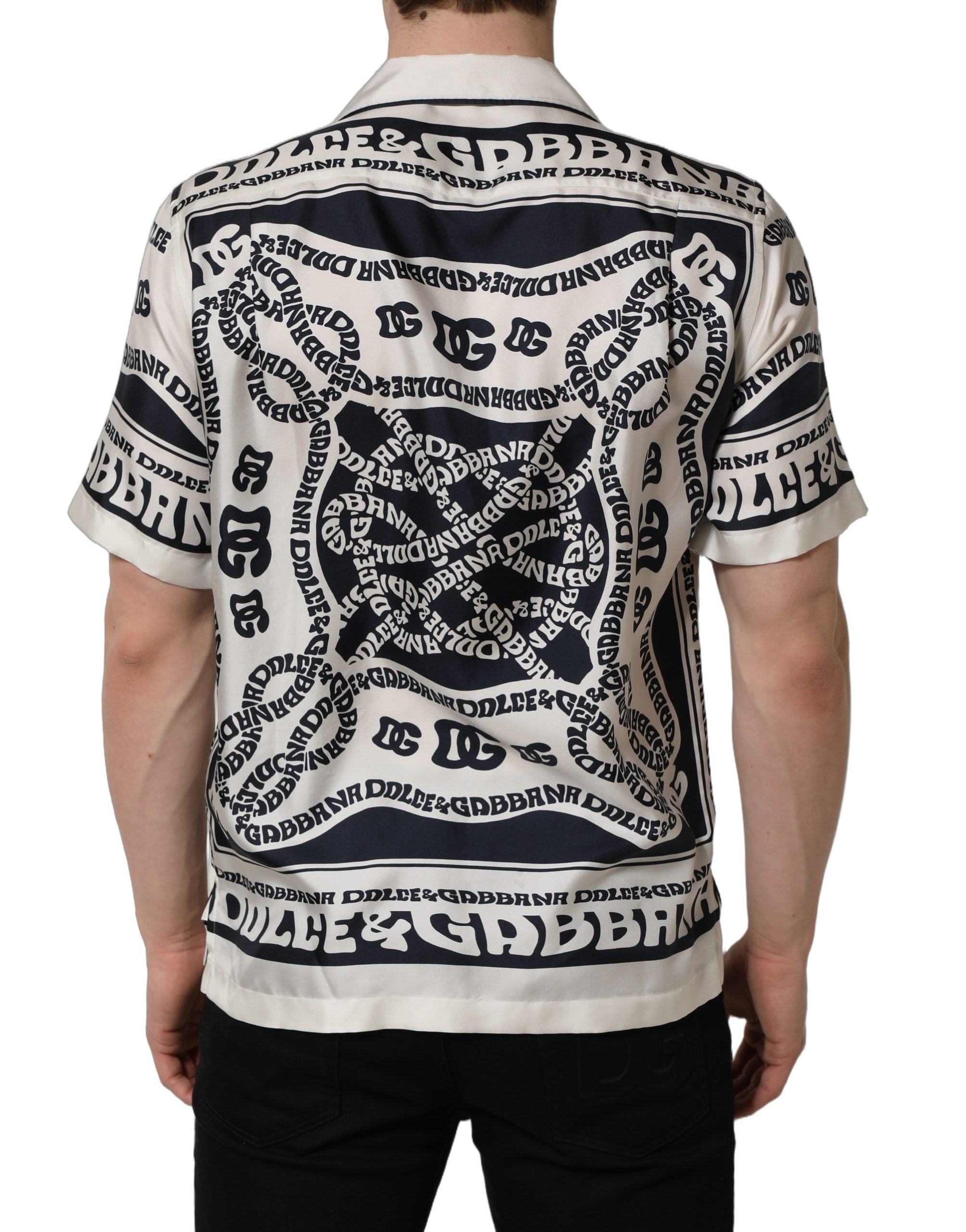 Dolce & Gabbana Black White Logo Bandana Short Sleeves Men's Shirt