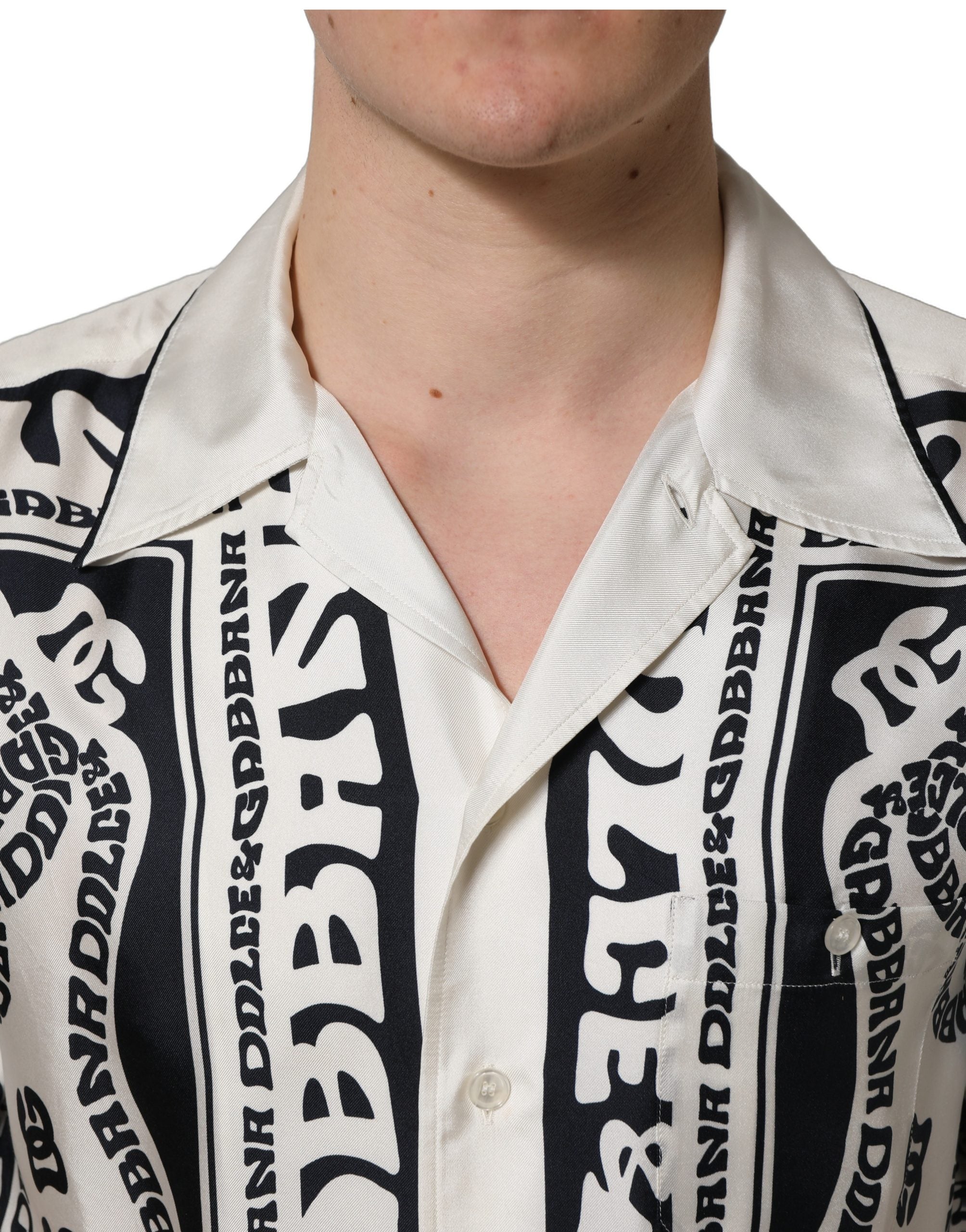 Dolce & Gabbana Black White Logo Bandana Short Sleeves Men's Shirt