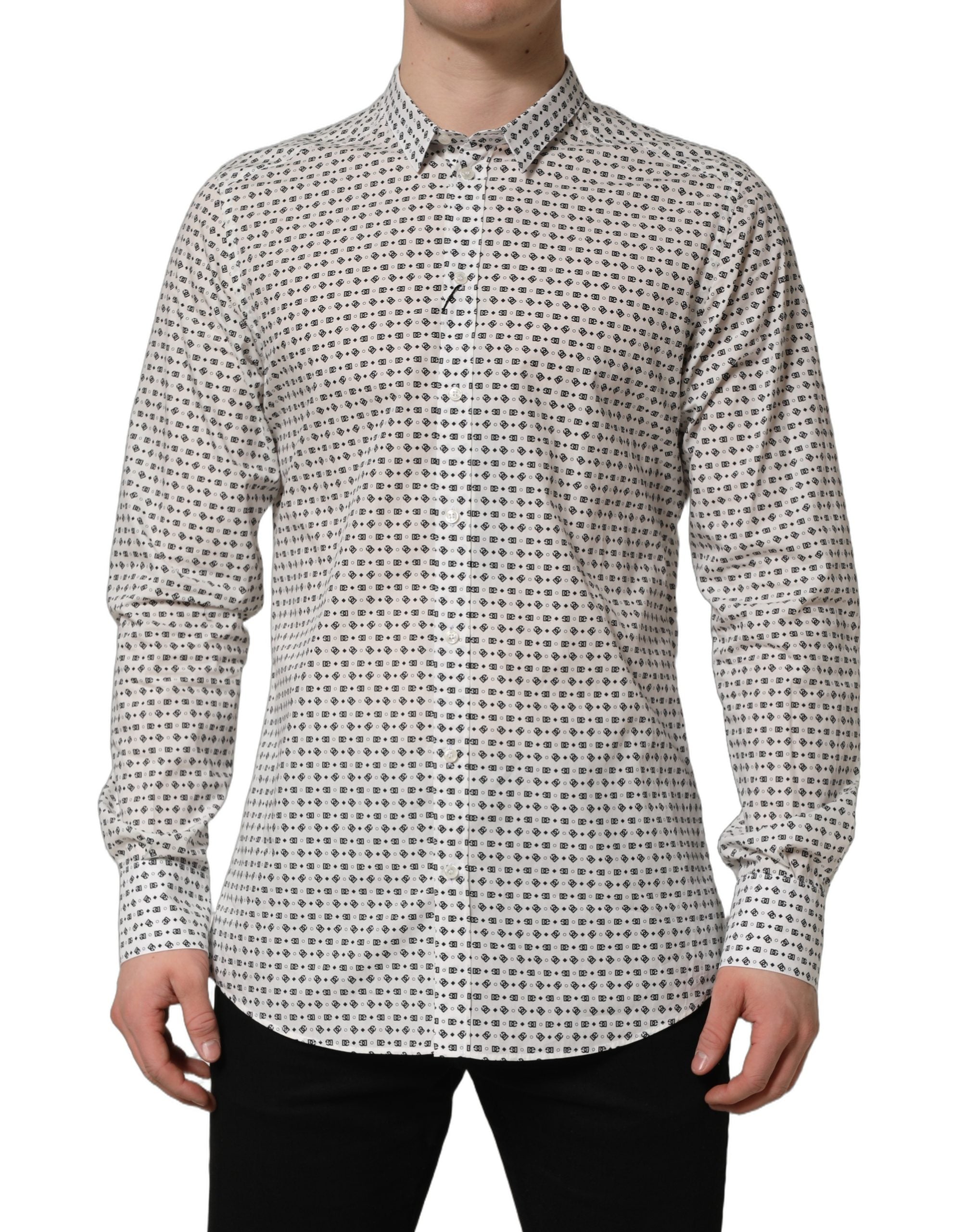 Dolce & Gabbana White Logo GOLD Long Sleeves Dress Men's Shirt (Pre-Owned)