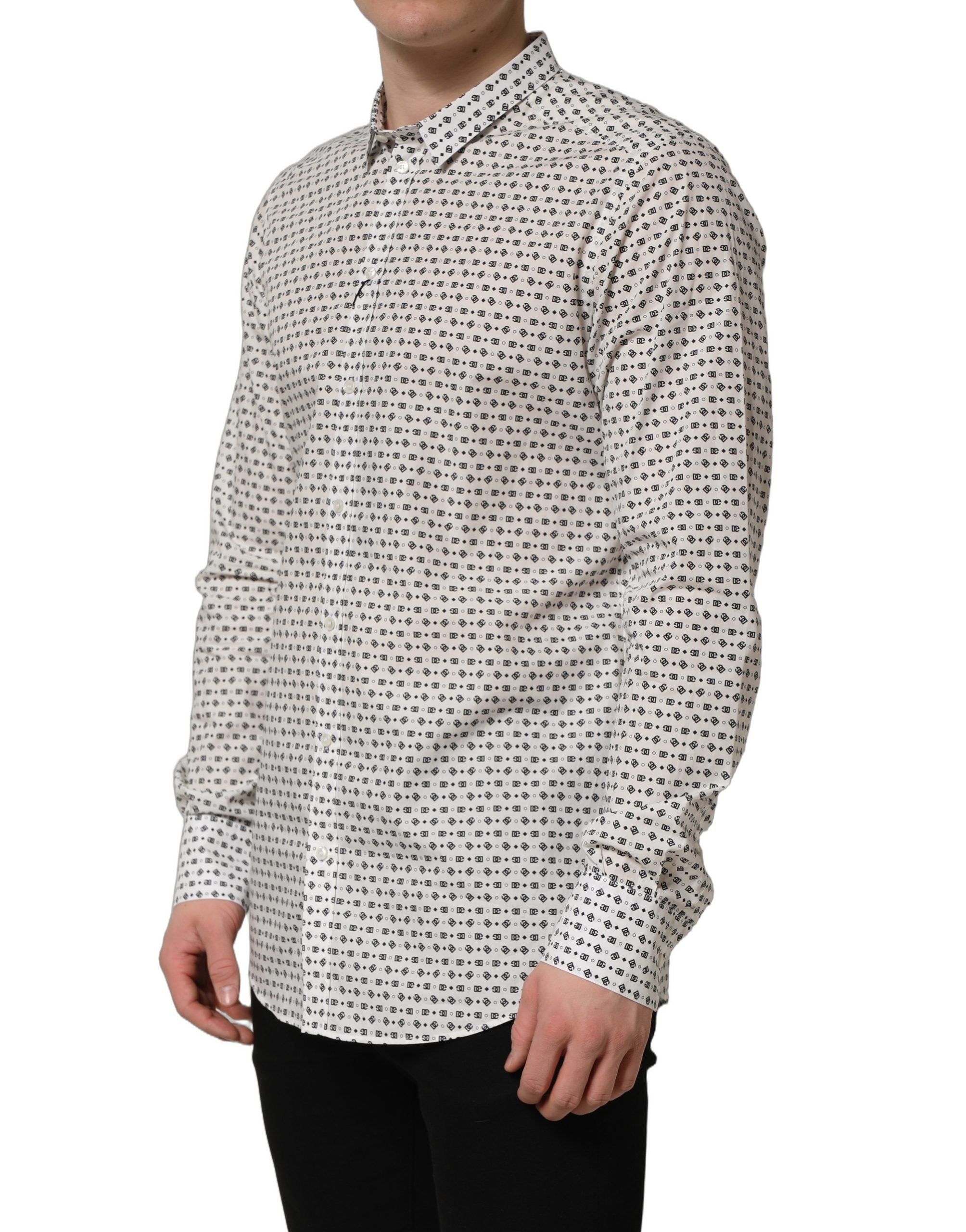 Dolce & Gabbana White Logo GOLD Long Sleeves Dress Men's Shirt (Pre-Owned)