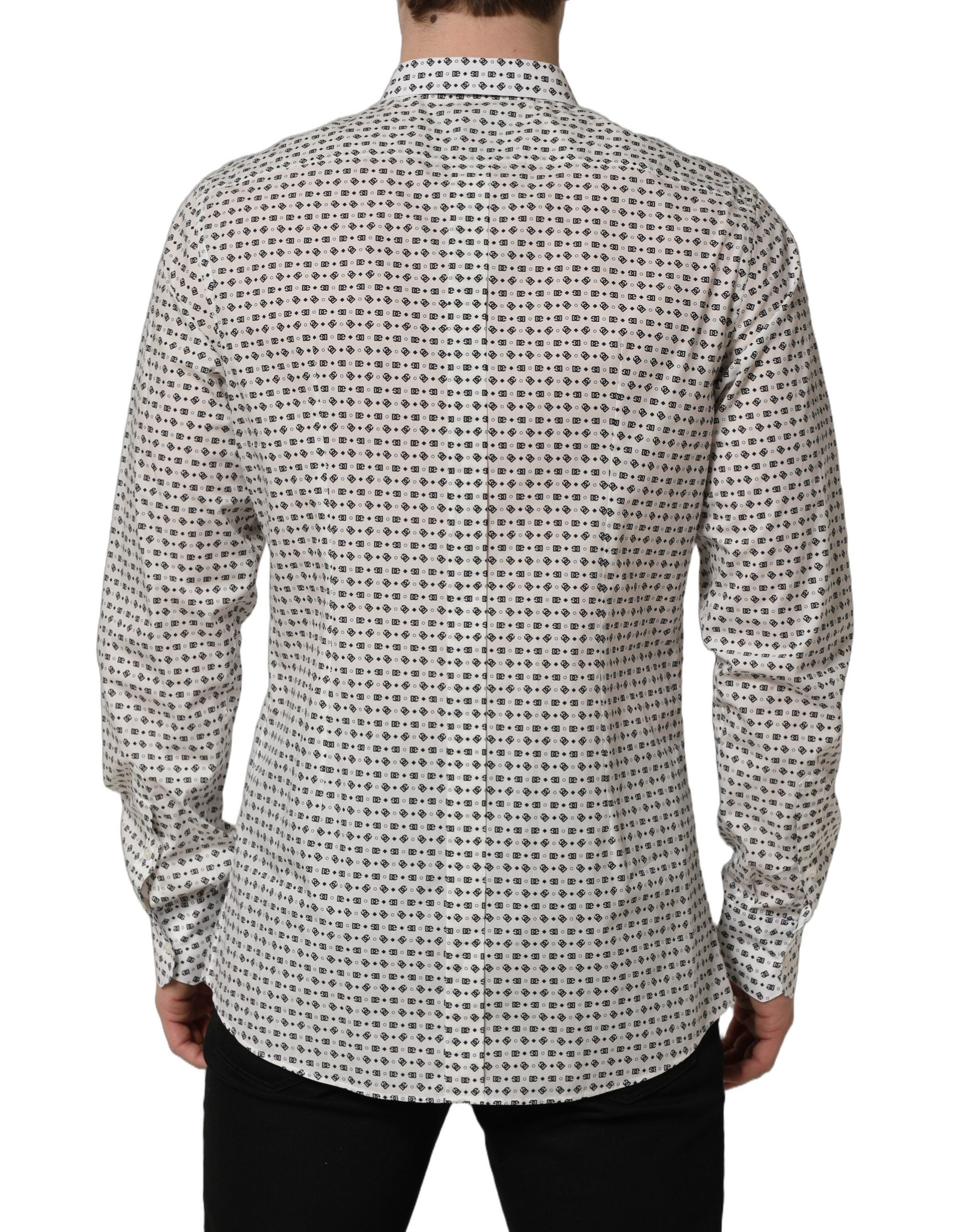 Dolce & Gabbana White Logo GOLD Long Sleeves Dress Men's Shirt (Pre-Owned)