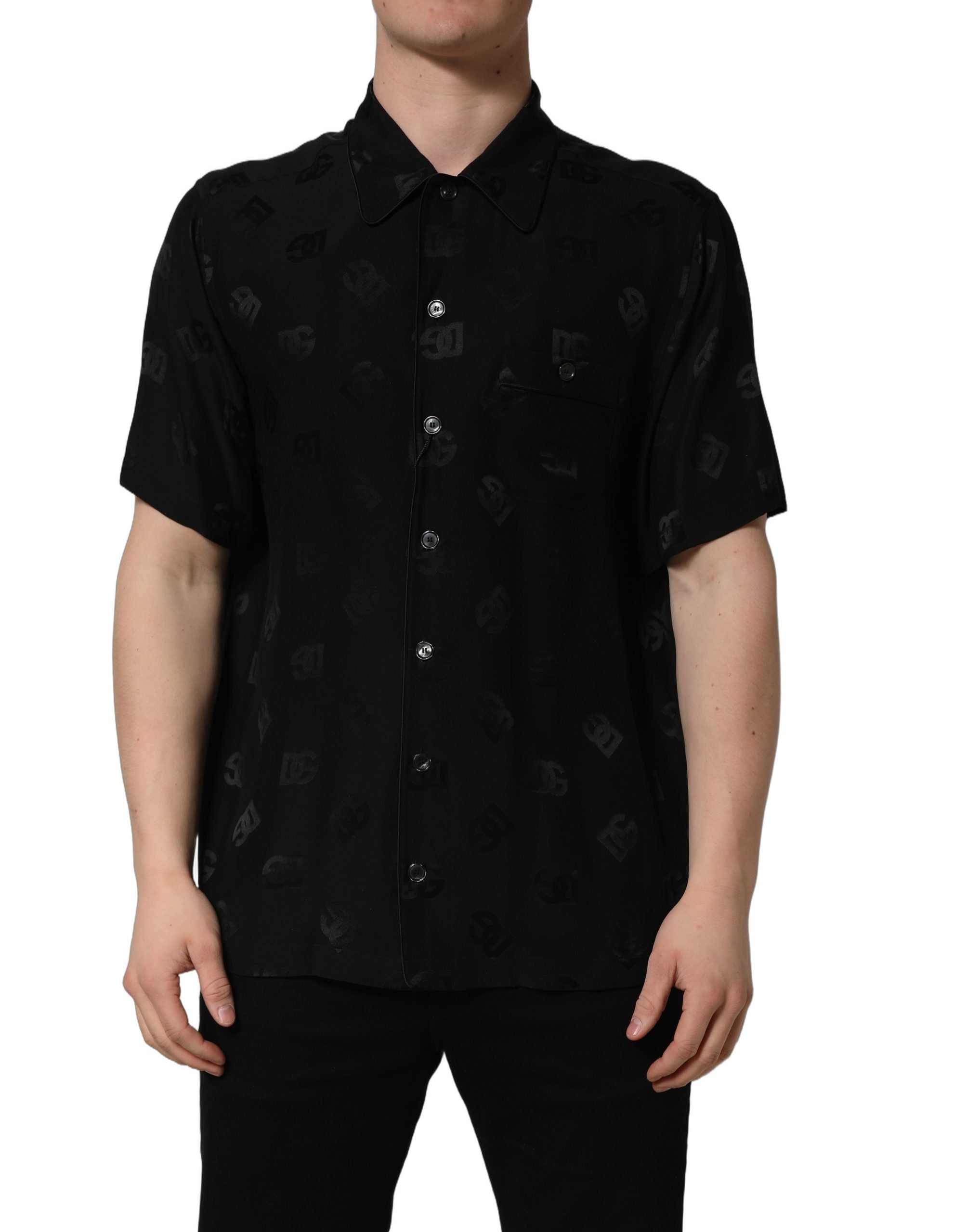 Dolce & Gabbana Black Logo Monogram Short Sleeves Men Men's Shirt