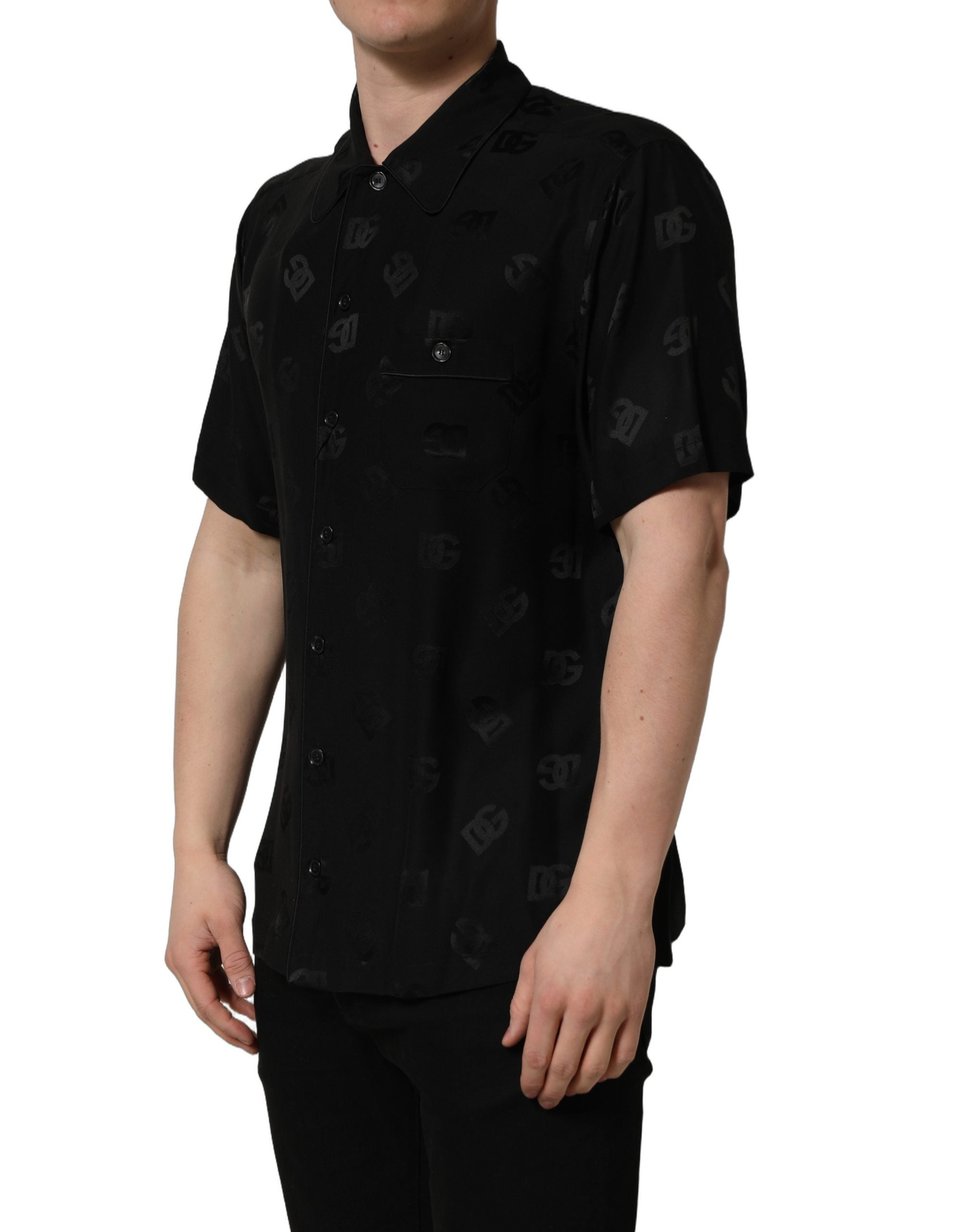 Dolce & Gabbana Black Logo Monogram Short Sleeves Men Men's Shirt
