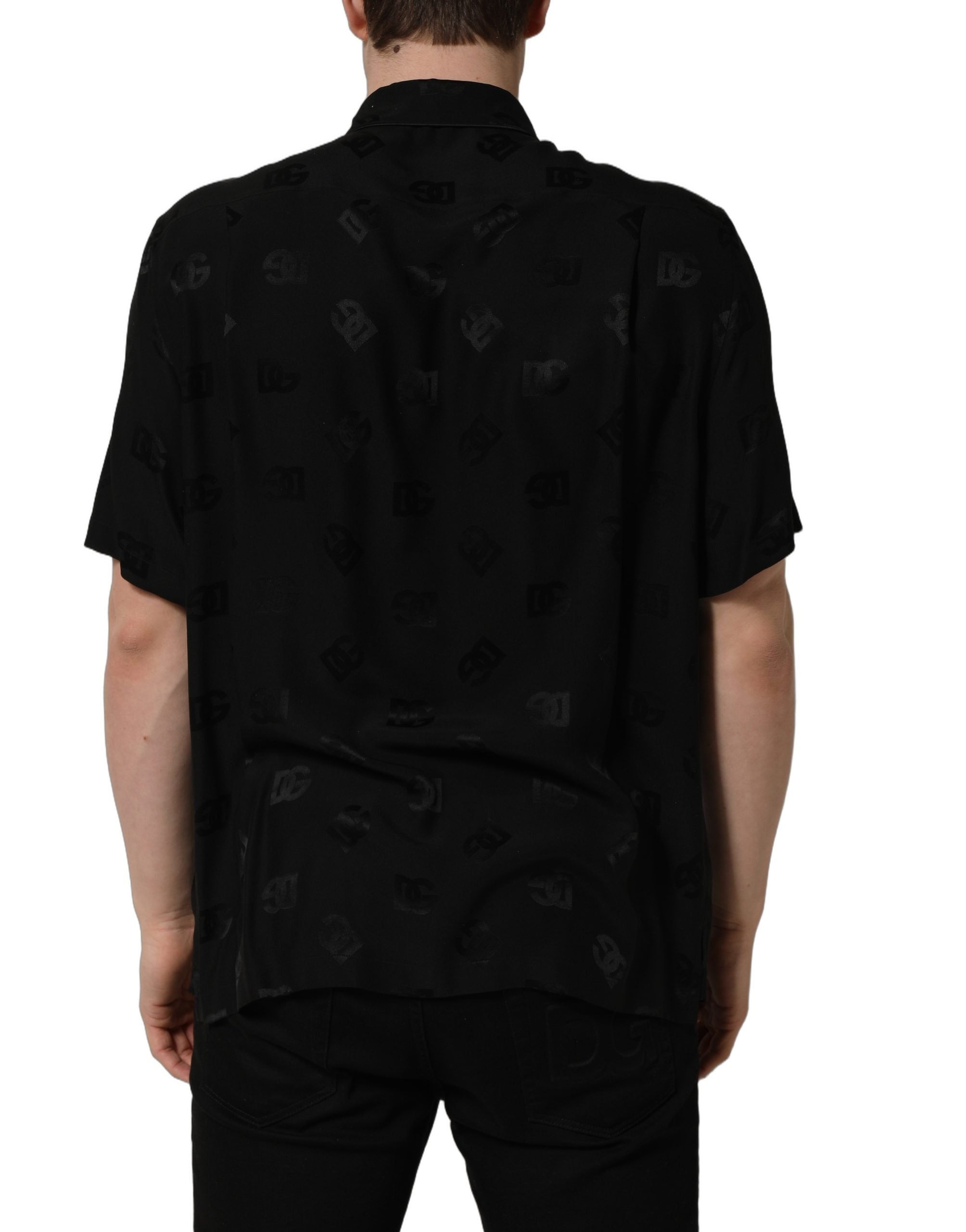 Dolce & Gabbana Black Logo Monogram Short Sleeves Men Men's Shirt