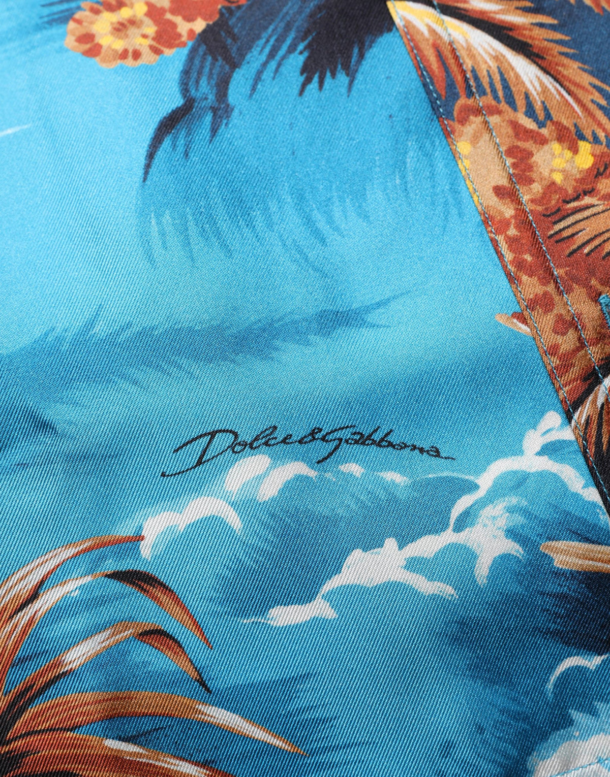 Dolce & Gabbana Blue Silk Twill Hawaiian GraphicPrint Men's Shirt