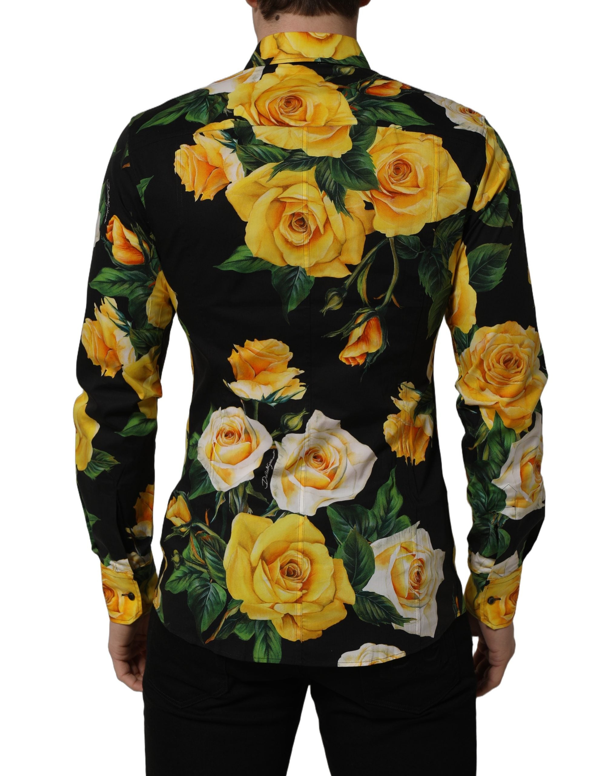 Dolce & Gabbana Black Floral Stretch Cotton SICILIA Fit Dress Men's Shirt