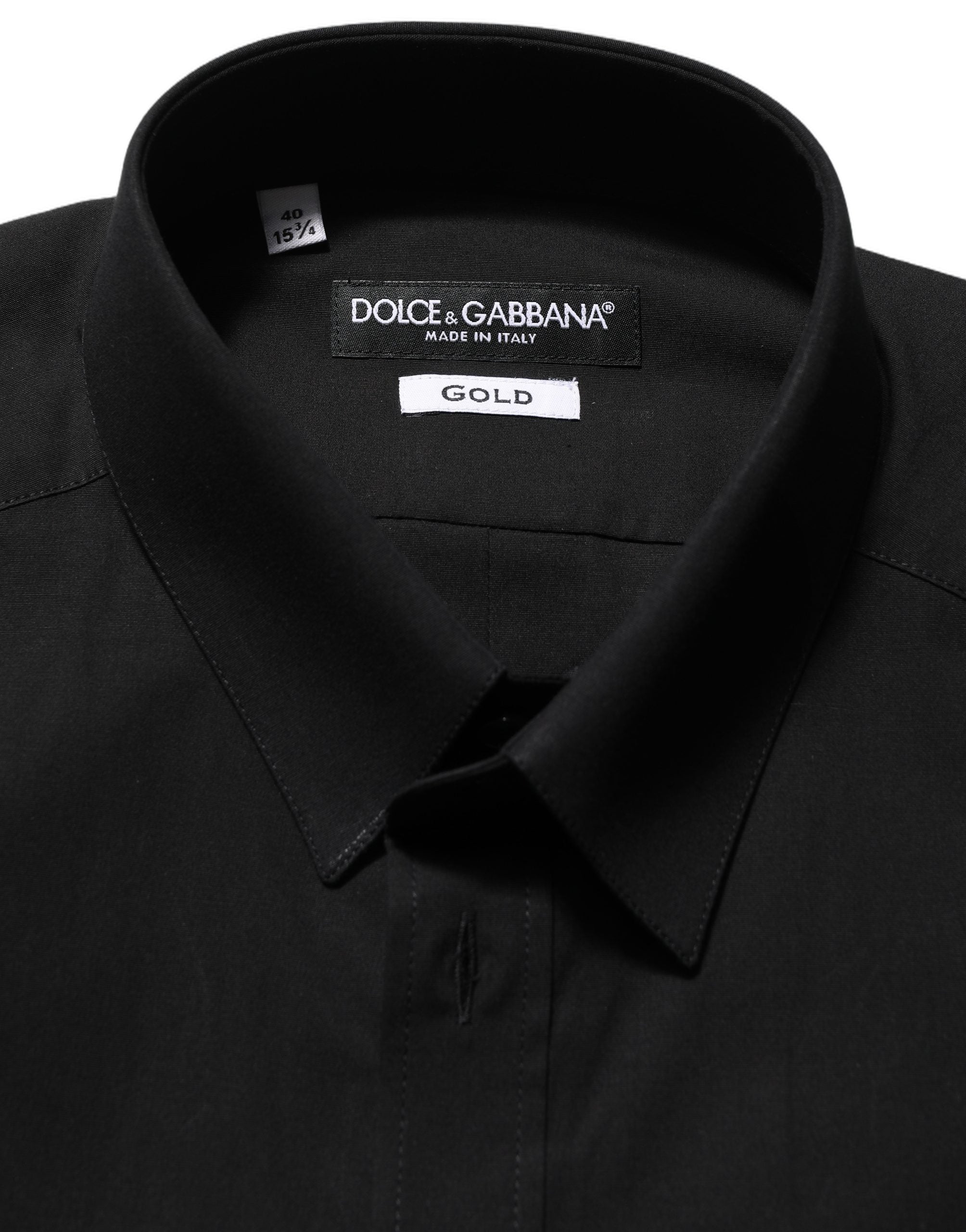 Dolce & Gabbana Black Cotton Stretch GOLD Fit Dress Men's Shirt