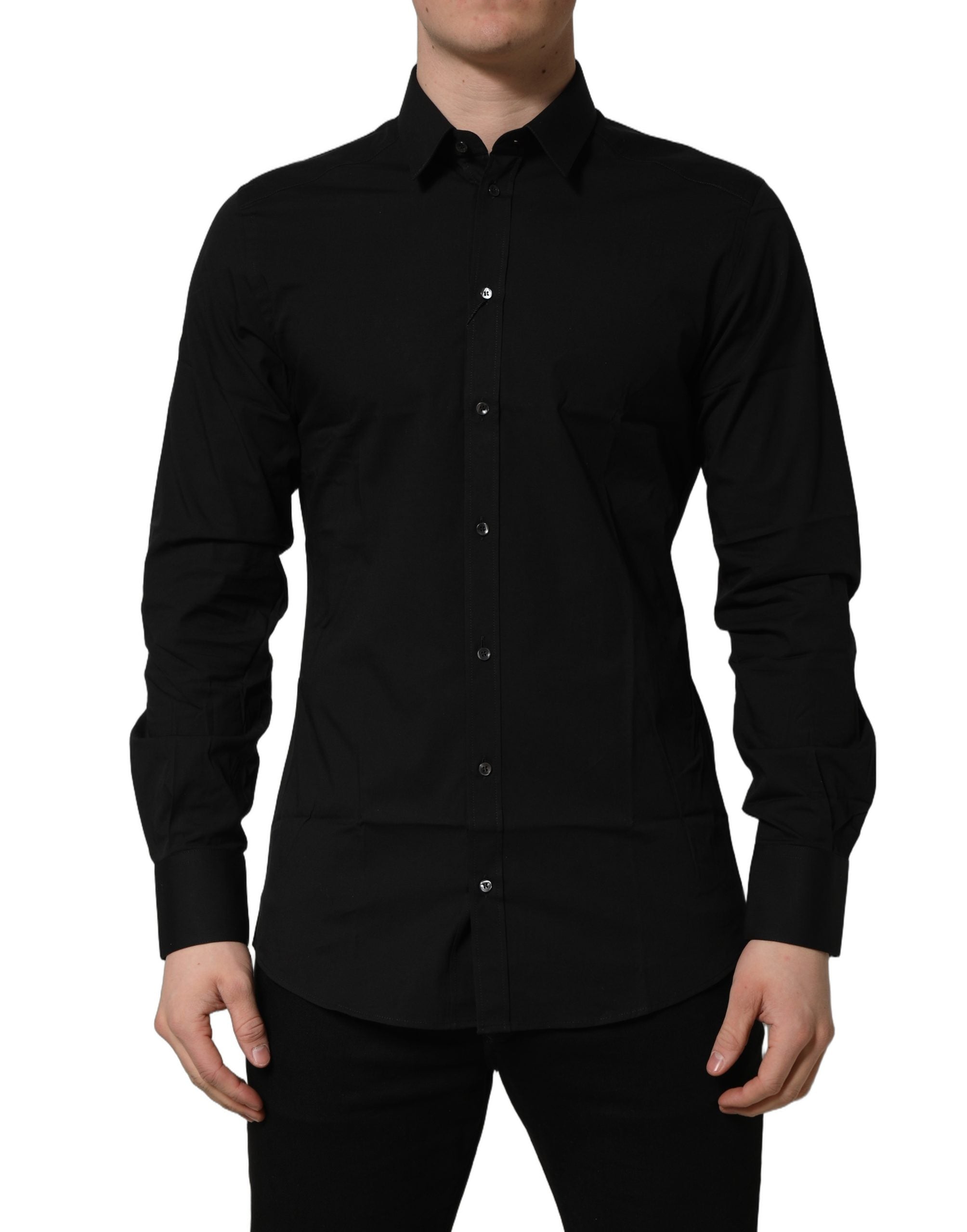 Dolce & Gabbana Black Cotton Stretch GOLD Fit Dress Men's Shirt