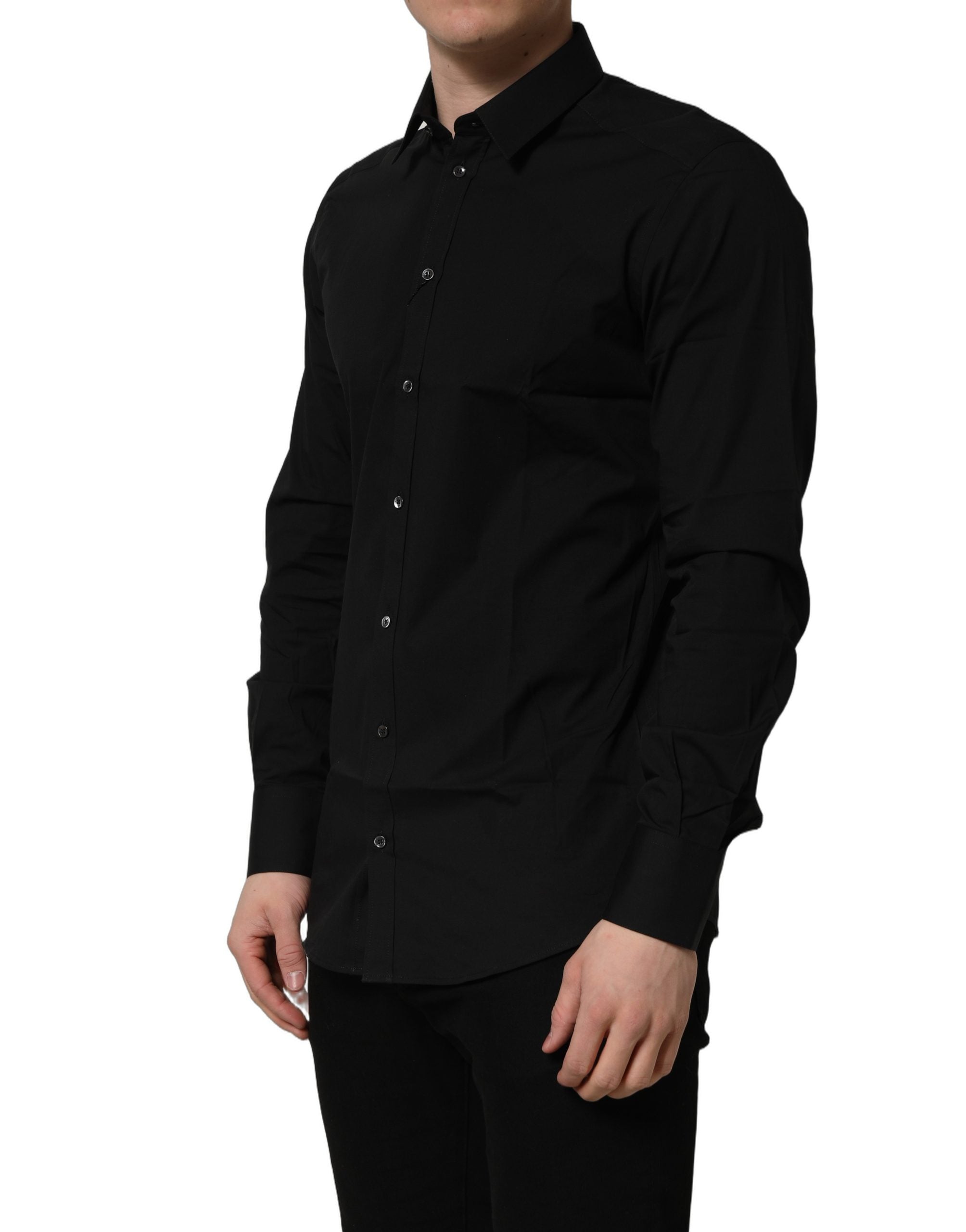 Dolce & Gabbana Black Cotton Stretch GOLD Fit Dress Men's Shirt