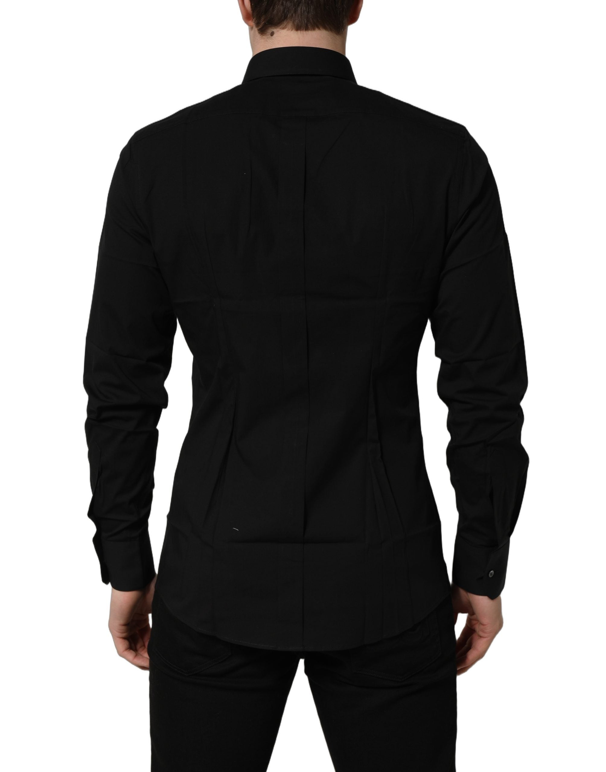 Dolce & Gabbana Black Cotton Stretch GOLD Fit Dress Men's Shirt