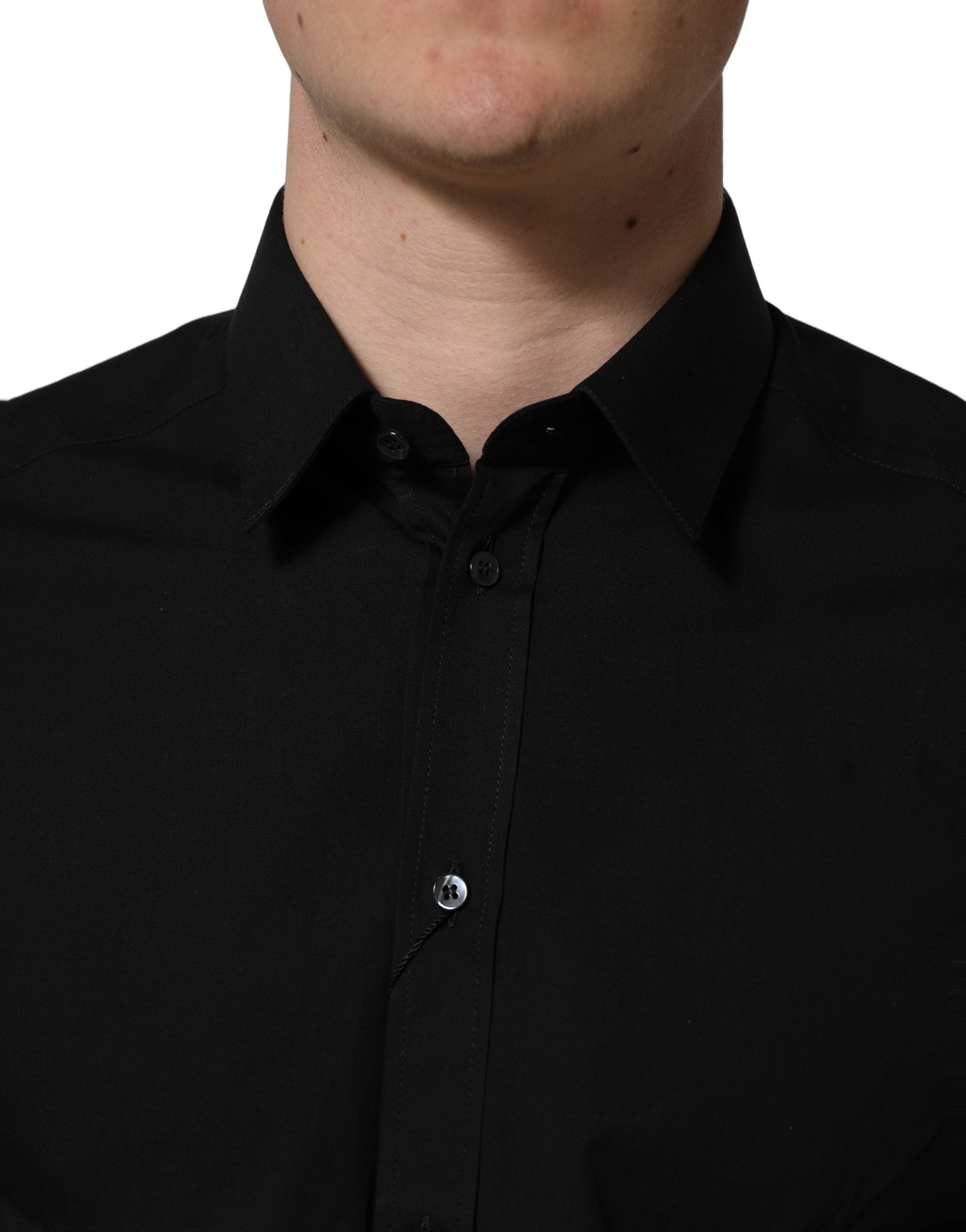 Dolce & Gabbana Black Cotton Stretch GOLD Fit Dress Men's Shirt