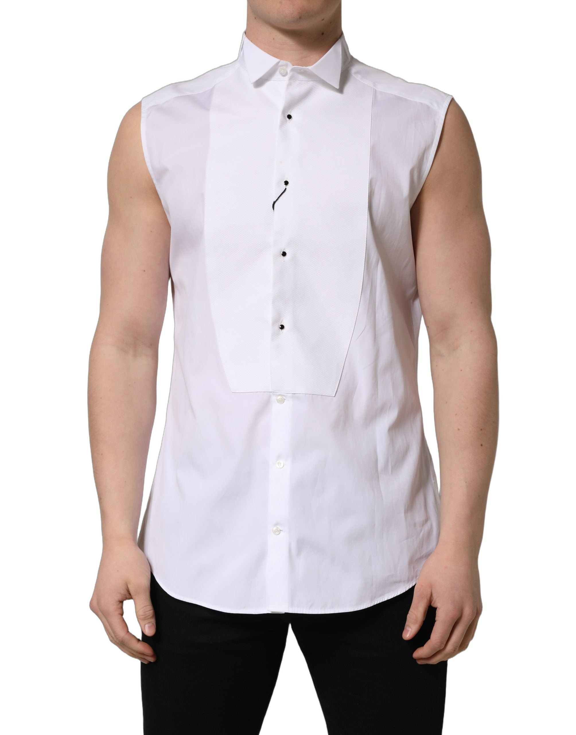 Dolce & Gabbana White Cotton MARTINI Sleeveless Men Dress Men's Shirt (Pre-Owned)