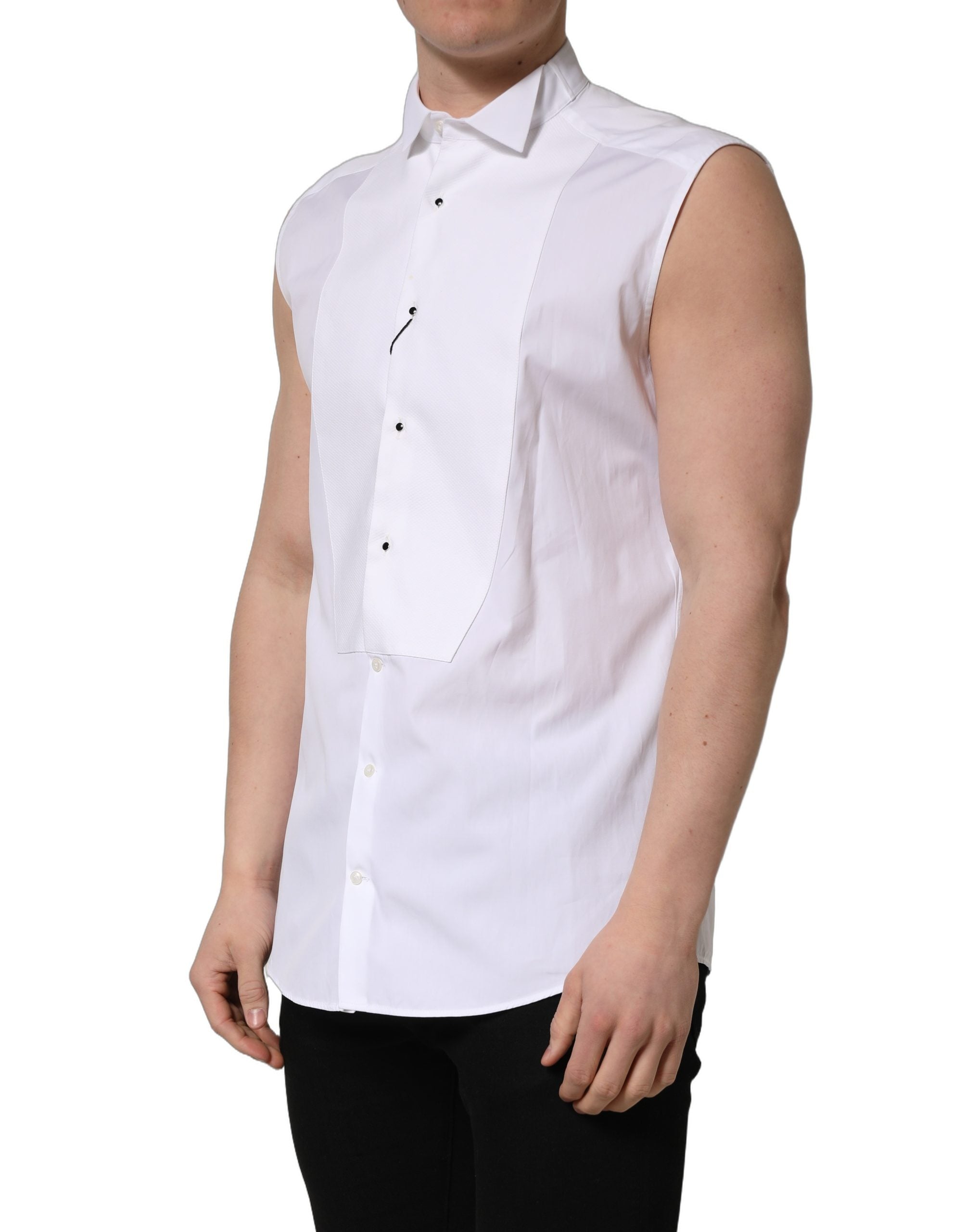 Dolce & Gabbana White Cotton MARTINI Sleeveless Men Dress Men's Shirt (Pre-Owned)