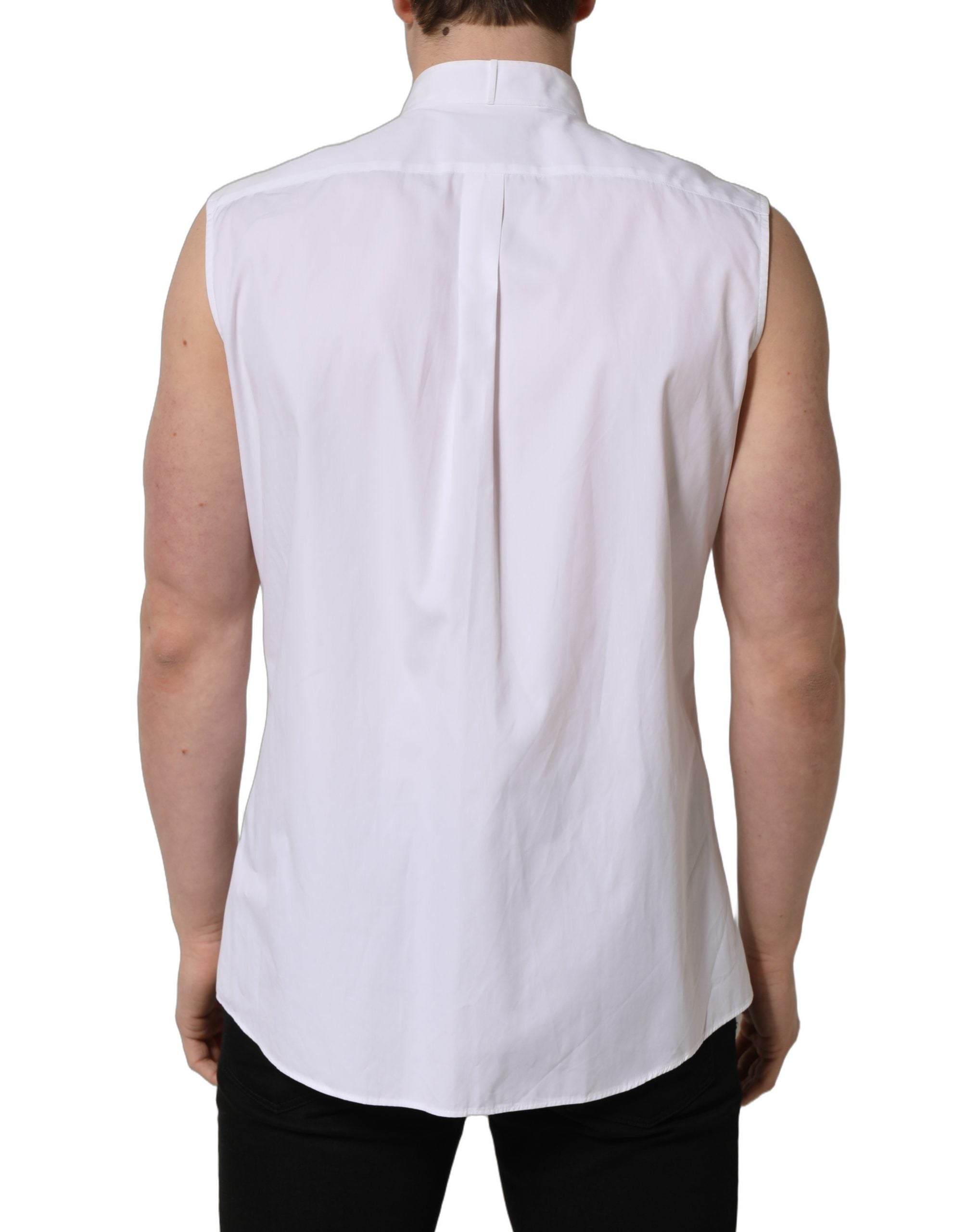 Dolce & Gabbana White Cotton MARTINI Sleeveless Men Dress Men's Shirt (Pre-Owned)