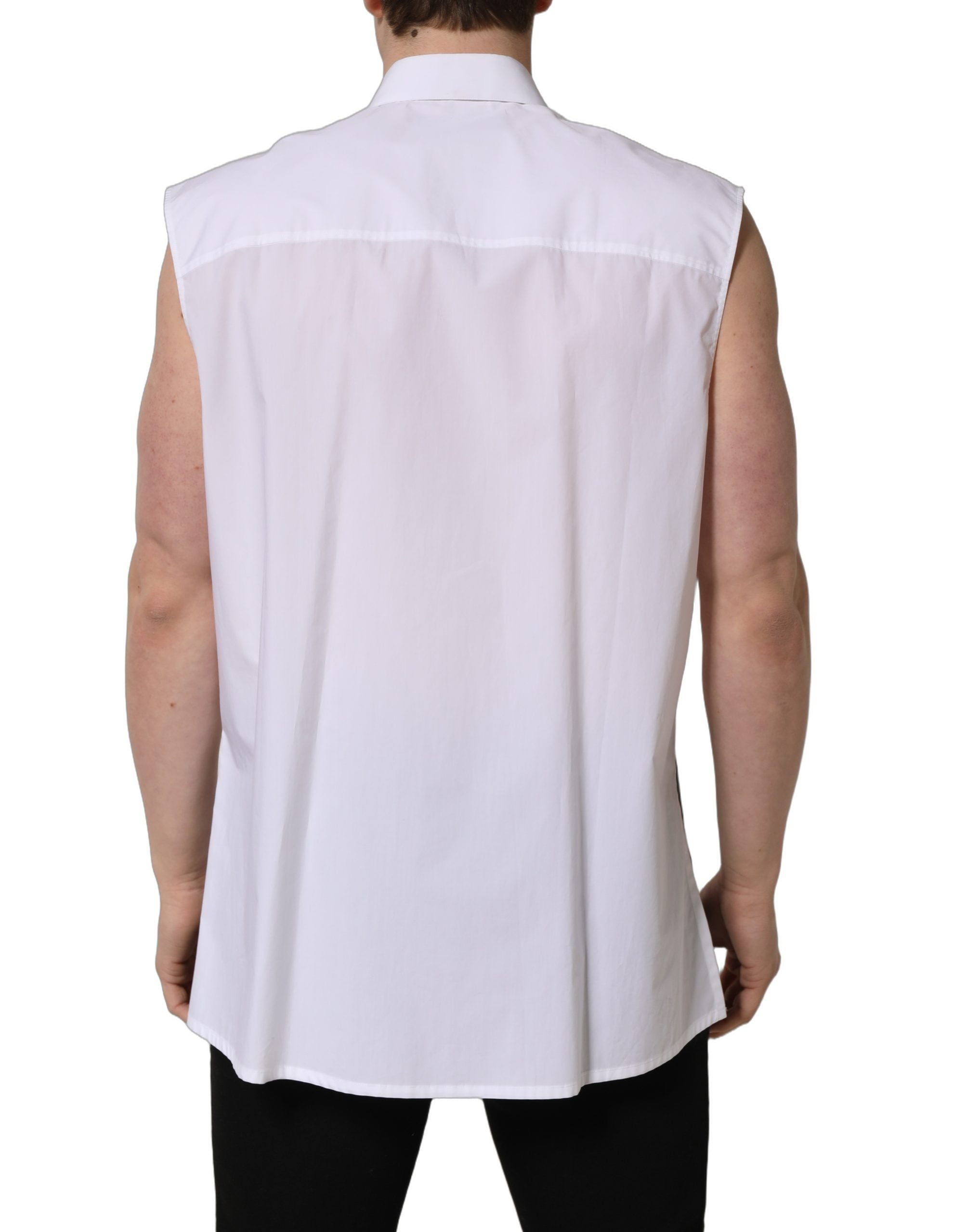 Dolce & Gabbana White Cotton Sleeveless Formal Dress Men's Shirt