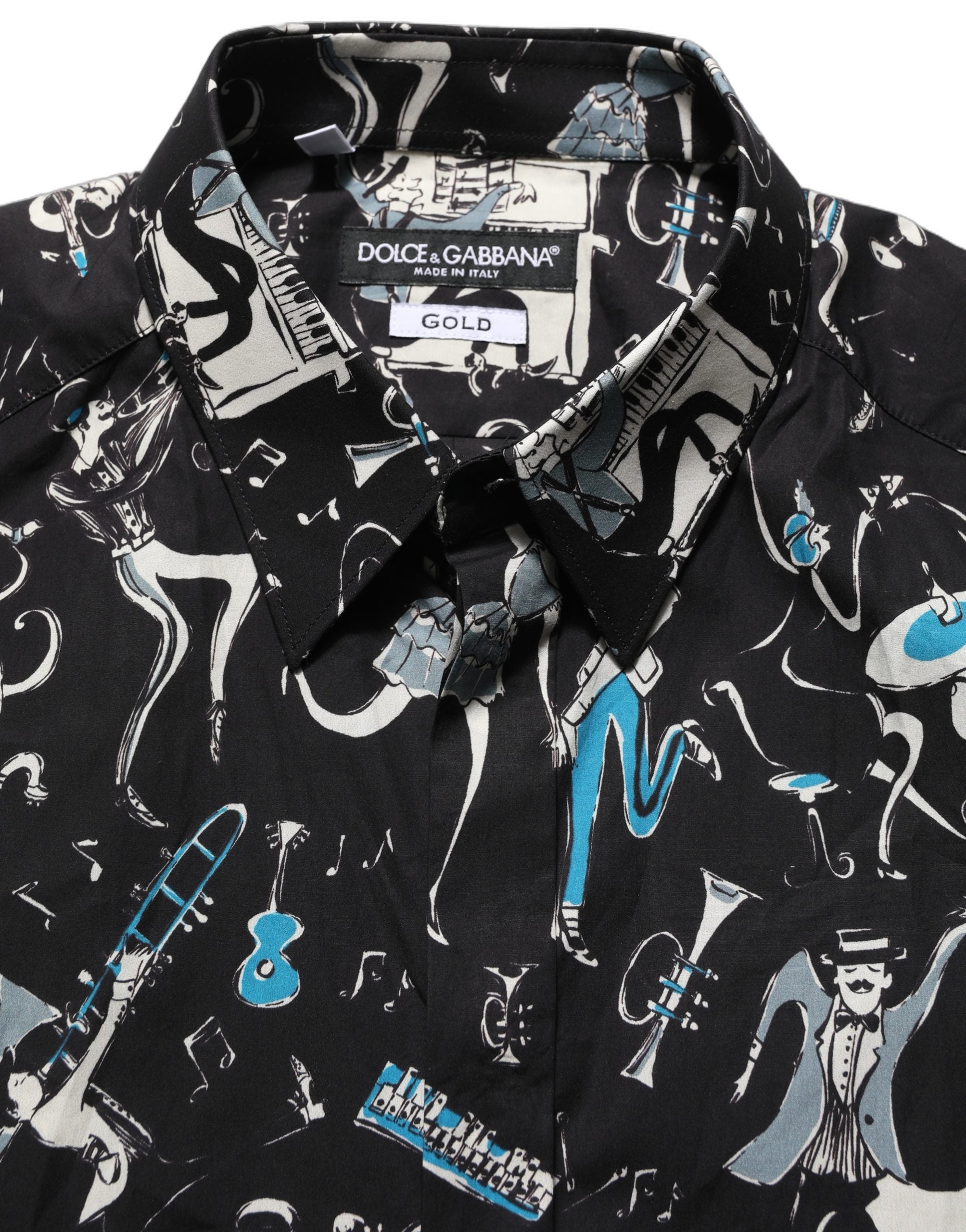 Dolce & Gabbana Black Jazz Club Cotton GOLD Fit Dress Men's Shirt