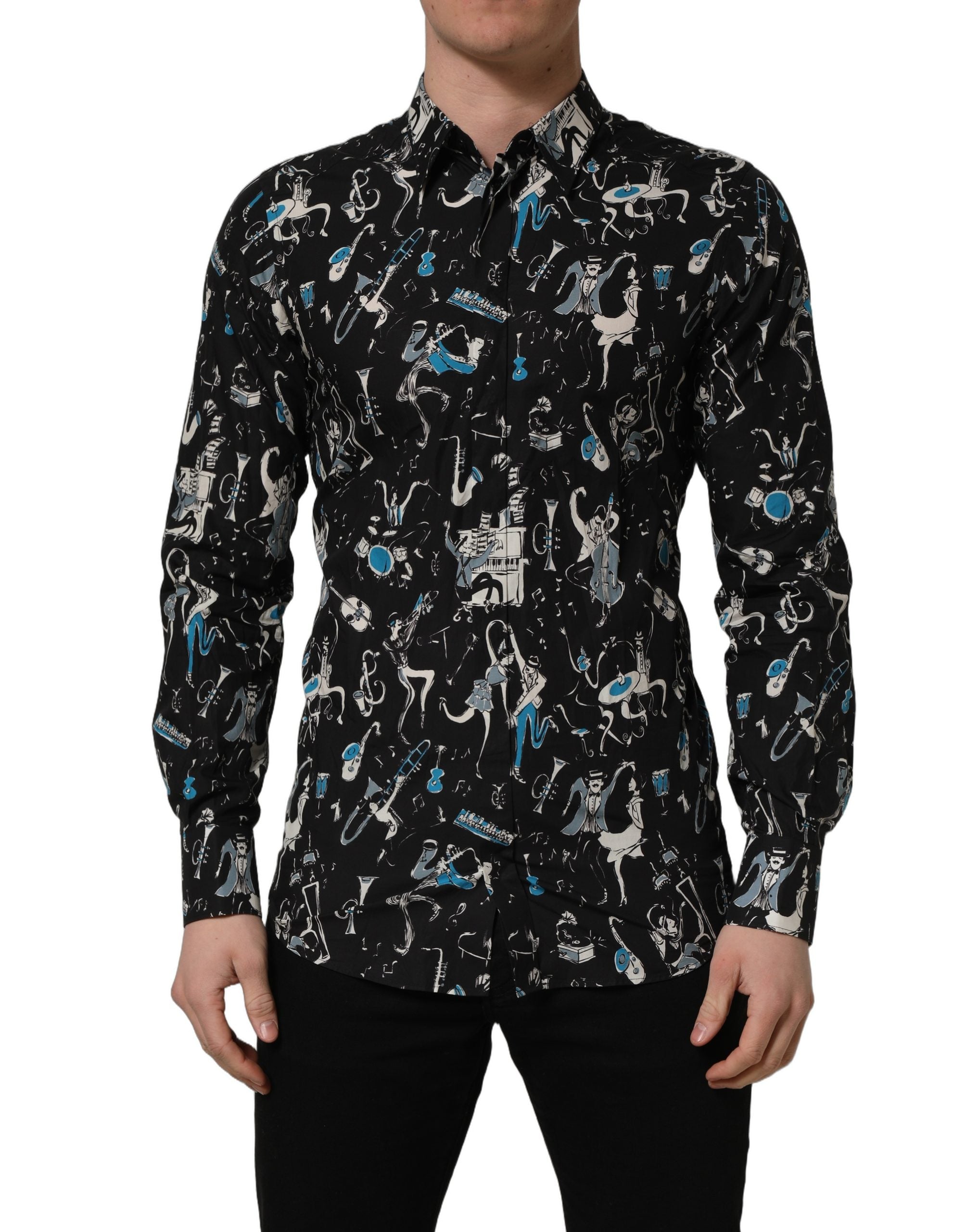 Dolce & Gabbana Black Jazz Club Cotton GOLD Fit Dress Men's Shirt