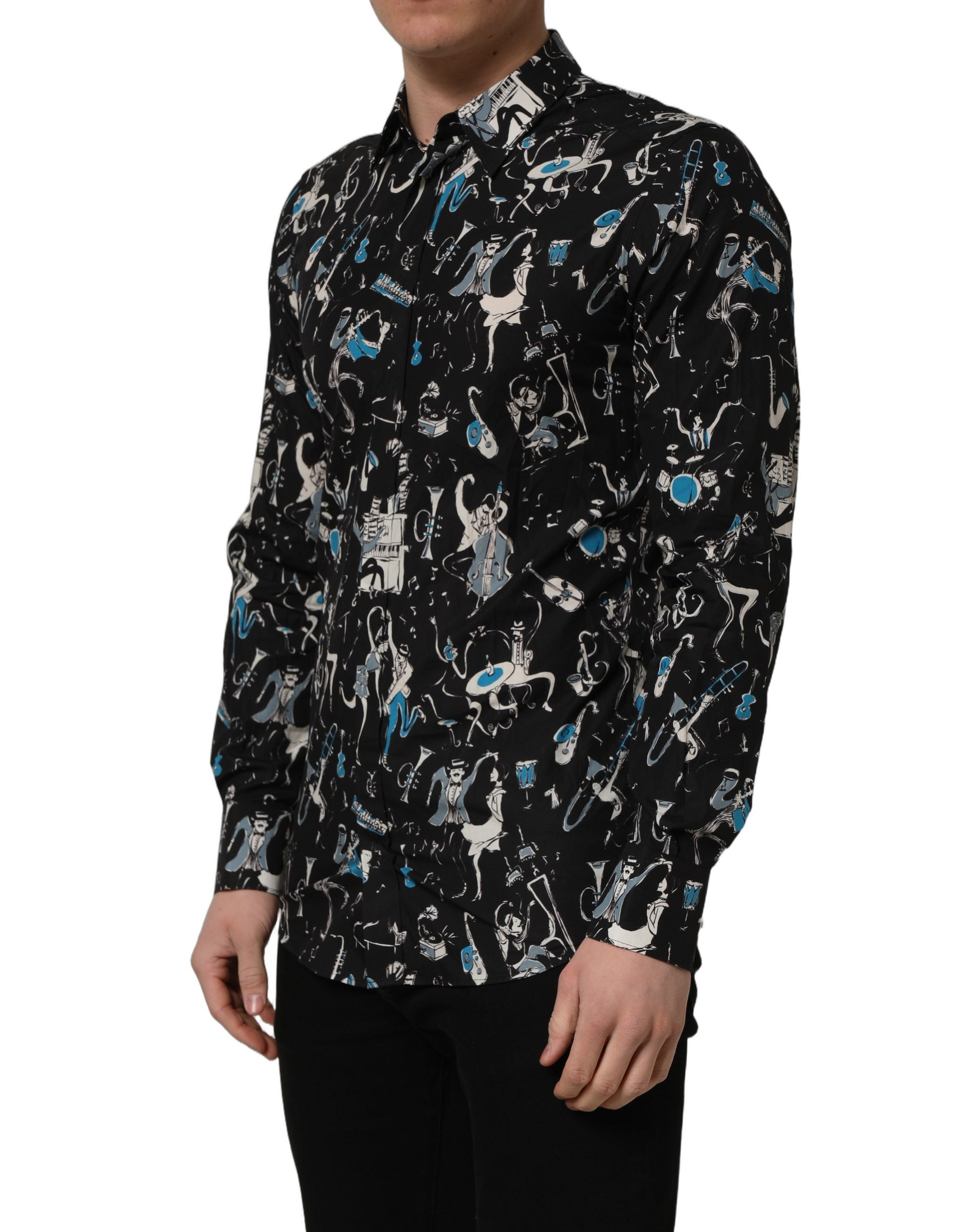 Dolce & Gabbana Black Jazz Club Cotton GOLD Fit Dress Men's Shirt