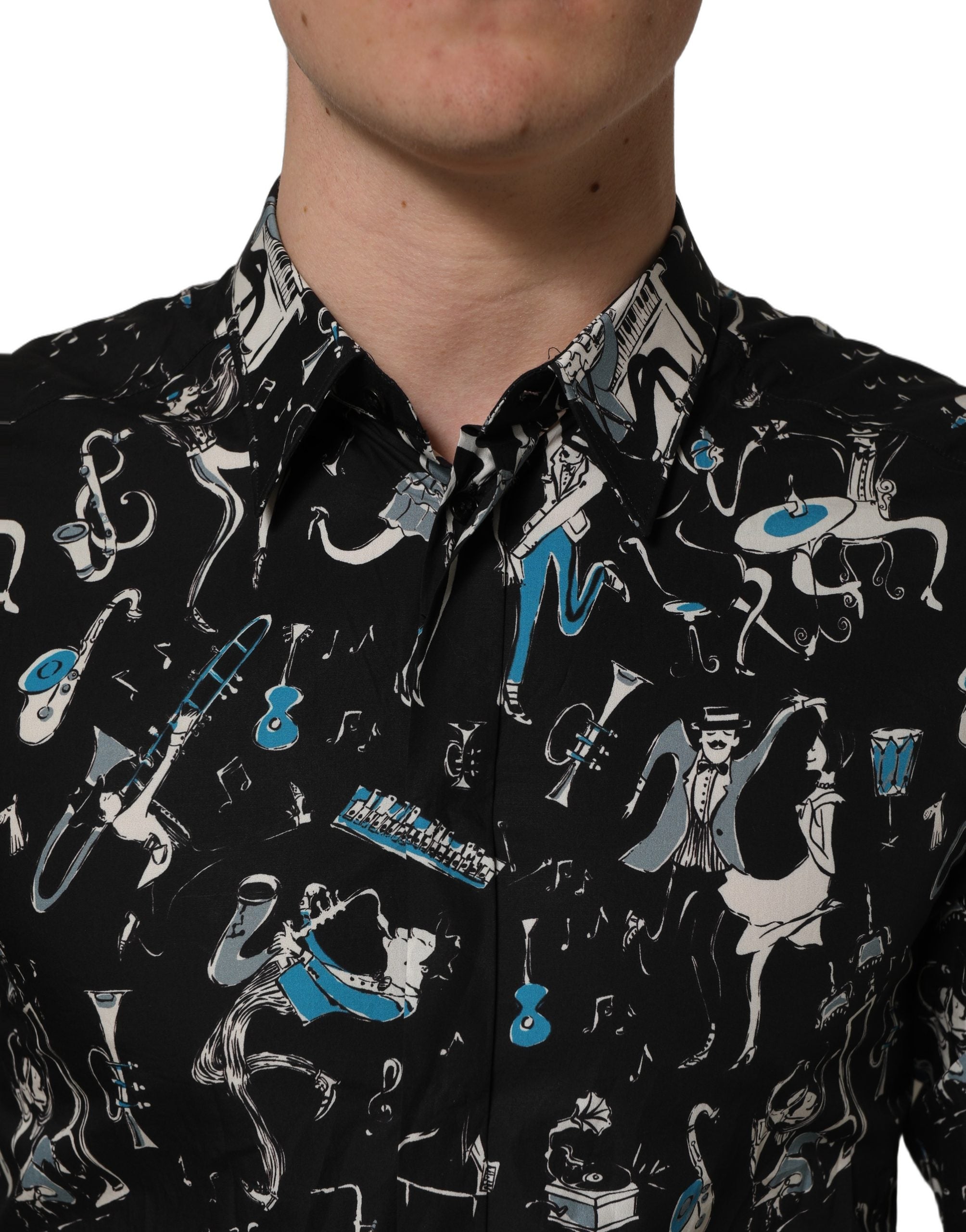 Dolce & Gabbana Black Jazz Club Cotton GOLD Fit Dress Men's Shirt