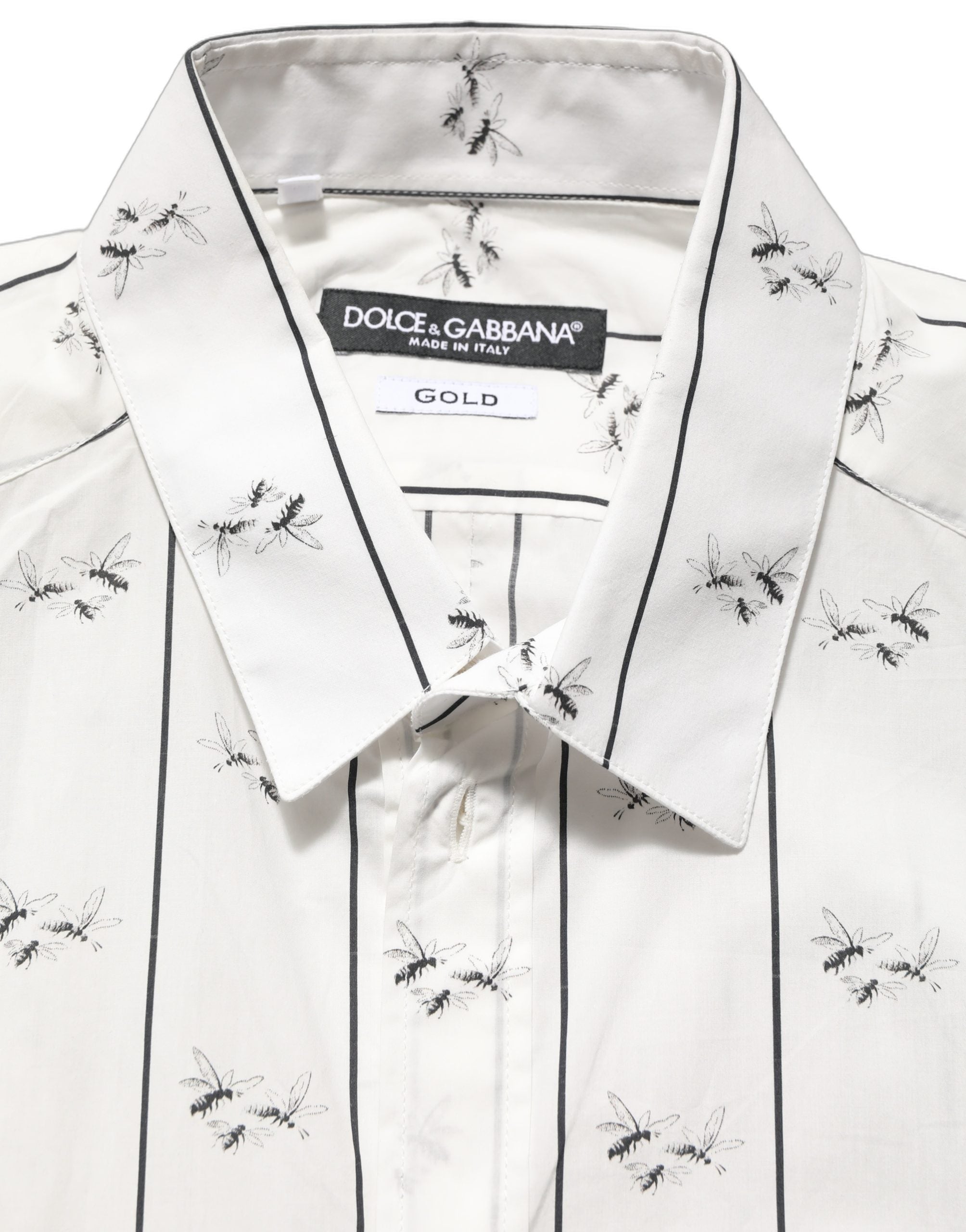 Dolce & Gabbana White Bee Print Cotton GOLD Fit Dress Men's Shirt