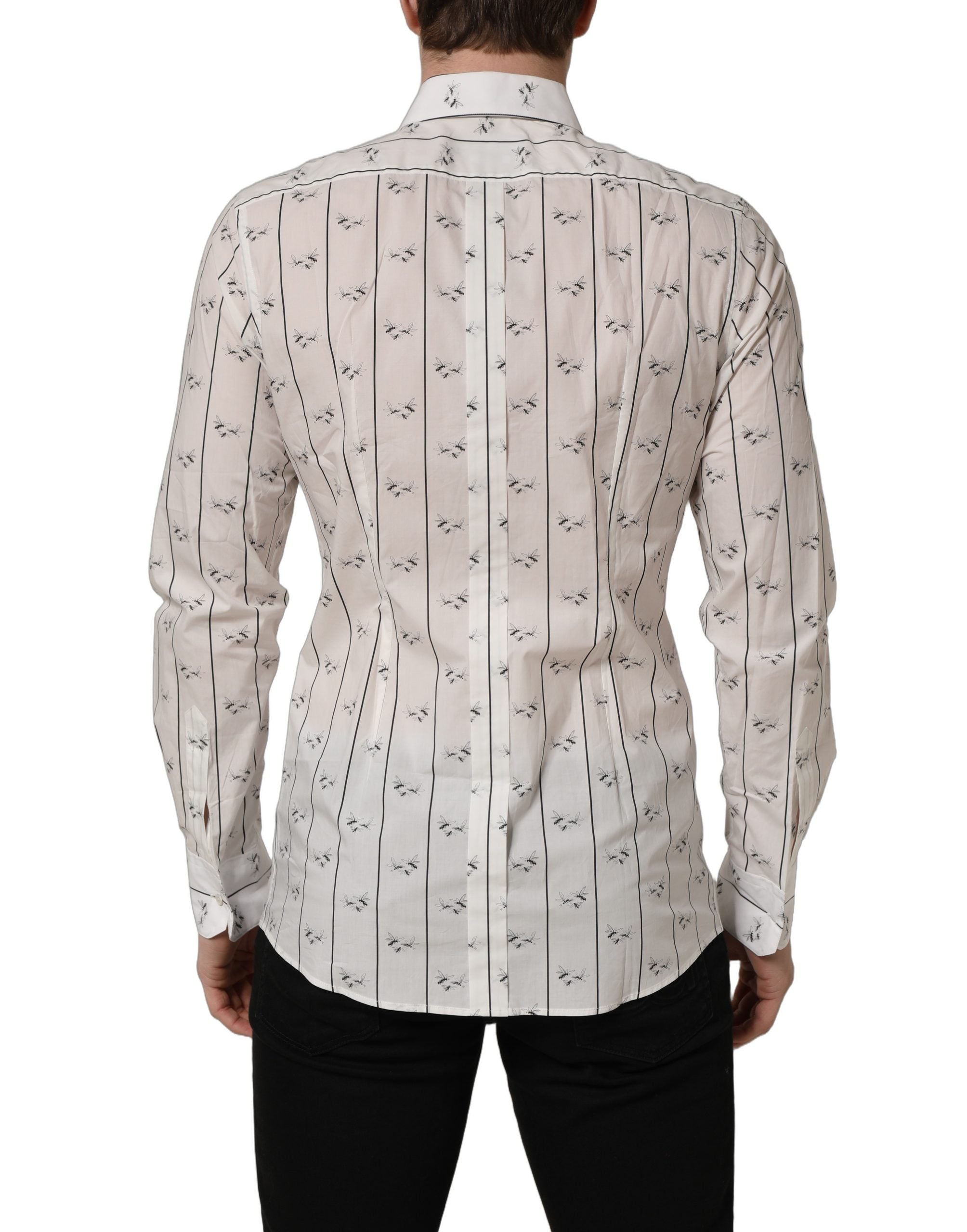 Dolce & Gabbana White Bee Print Cotton GOLD Fit Dress Men's Shirt