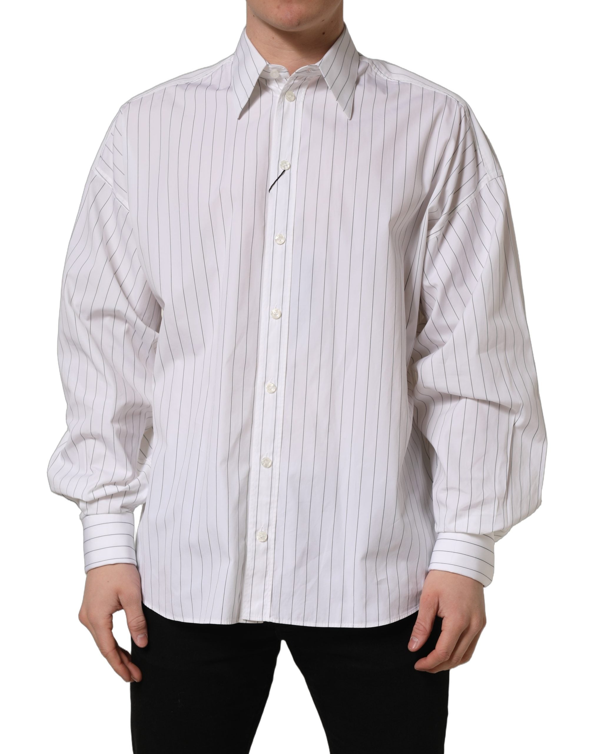 Dolce & Gabbana White Stripes Cotton Men Formal Dress Men's Shirt