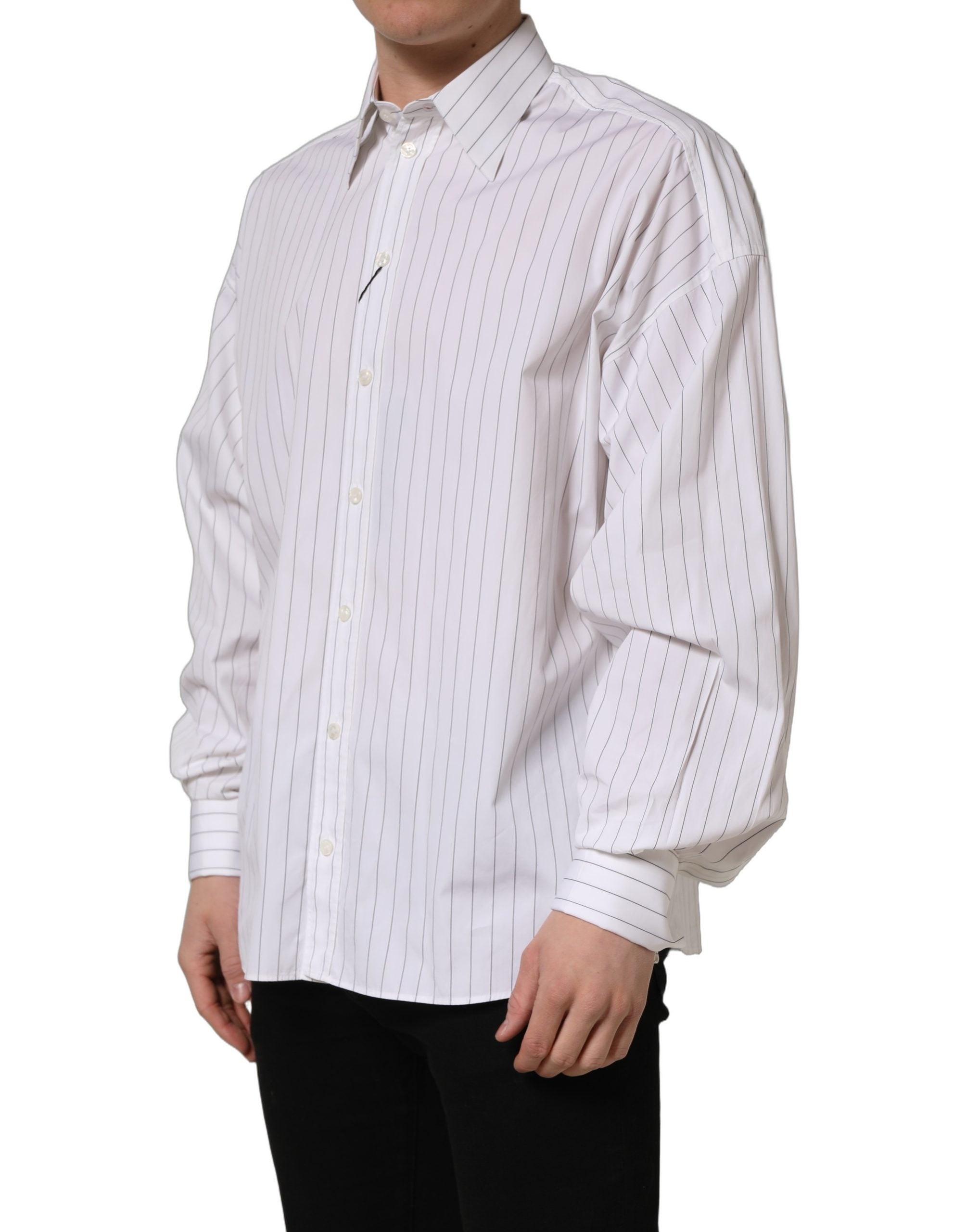 Dolce & Gabbana White Stripes Cotton Men Formal Dress Men's Shirt